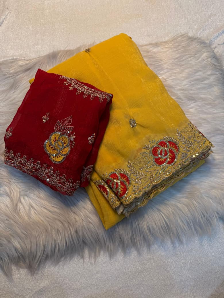 Kayatri New Designer Crunchy Saree with Elegant Sequin Embroidery and Stylish Blouse