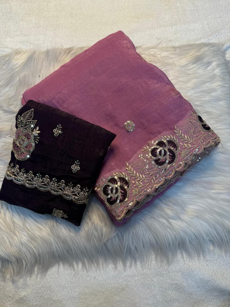 Kayatri New Designer Crunchy Saree with Elegant Sequin Embroidery and Stylish Blouse