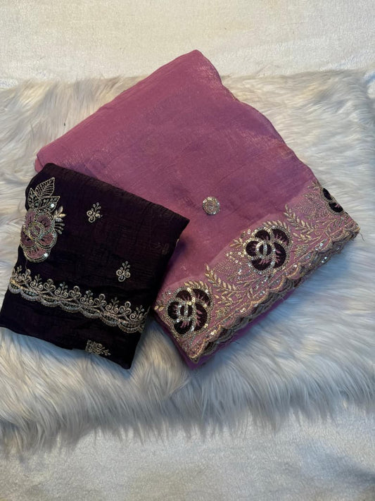 Kayatri New Designer Crunchy Saree with Elegant Sequin Embroidery and Stylish Blouse