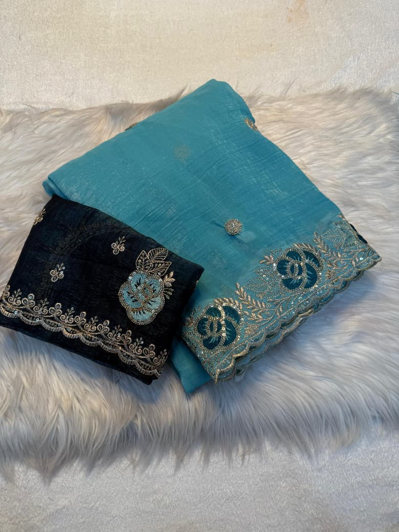 Kayatri New Designer Crunchy Saree with Elegant Sequin Embroidery and Stylish Blouse