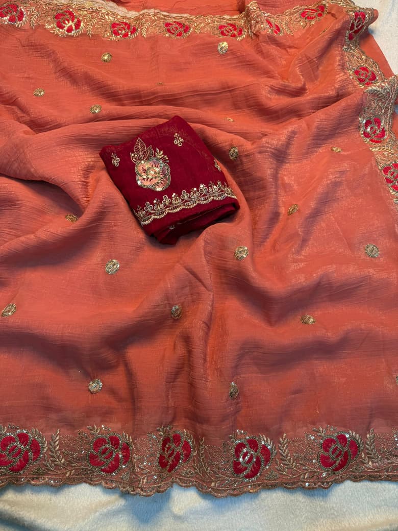 Kayatri New Designer Crunchy Saree with Elegant Sequin Embroidery and Stylish Blouse