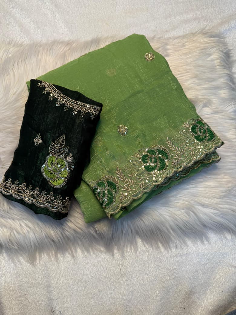 Kayatri New Designer Crunchy Saree with Elegant Sequin Embroidery and Stylish Blouse