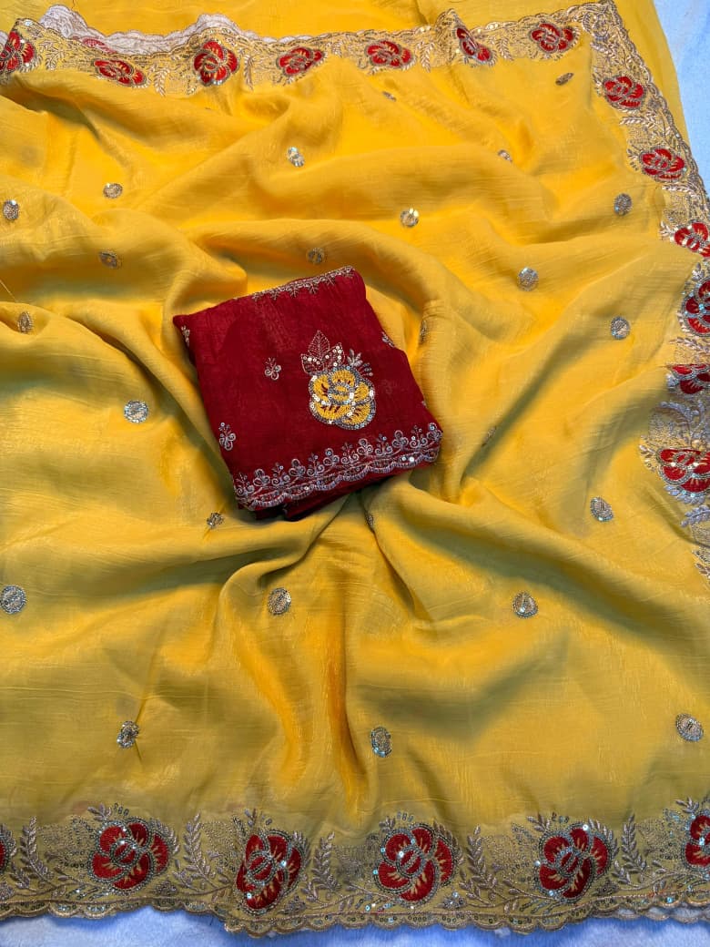 Kayatri New Designer Crunchy Saree with Elegant Sequin Embroidery and Stylish Blouse