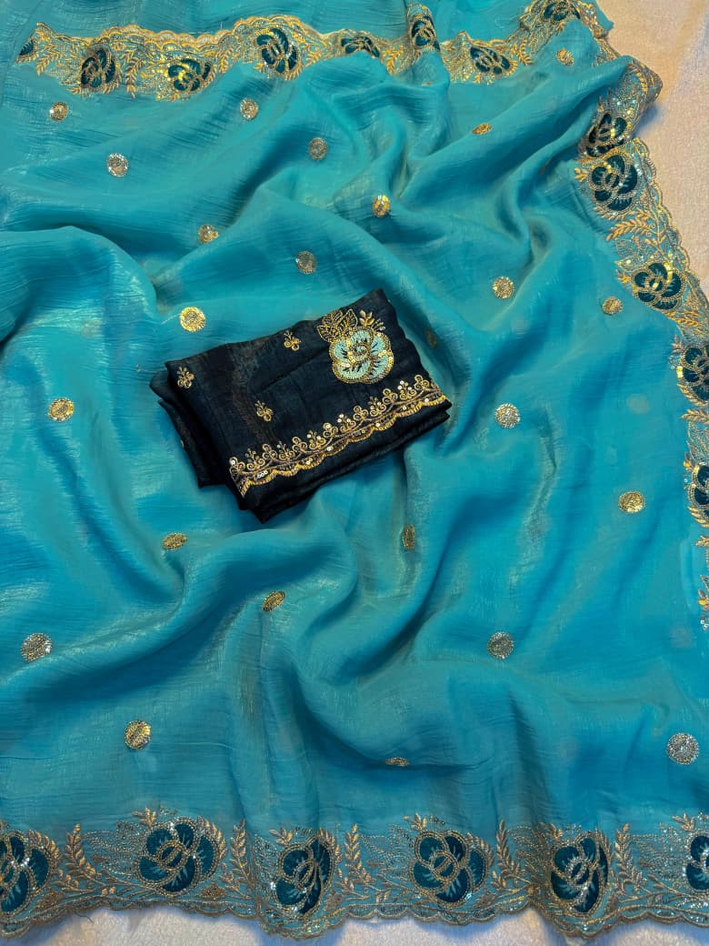 Kayatri New Designer Crunchy Saree with Elegant Sequin Embroidery and Stylish Blouse