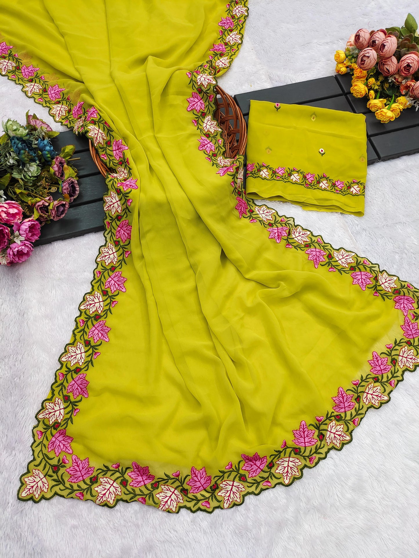 Kayatri New Premium Pastel Saree Soft Georgette with Elegant Embroidery