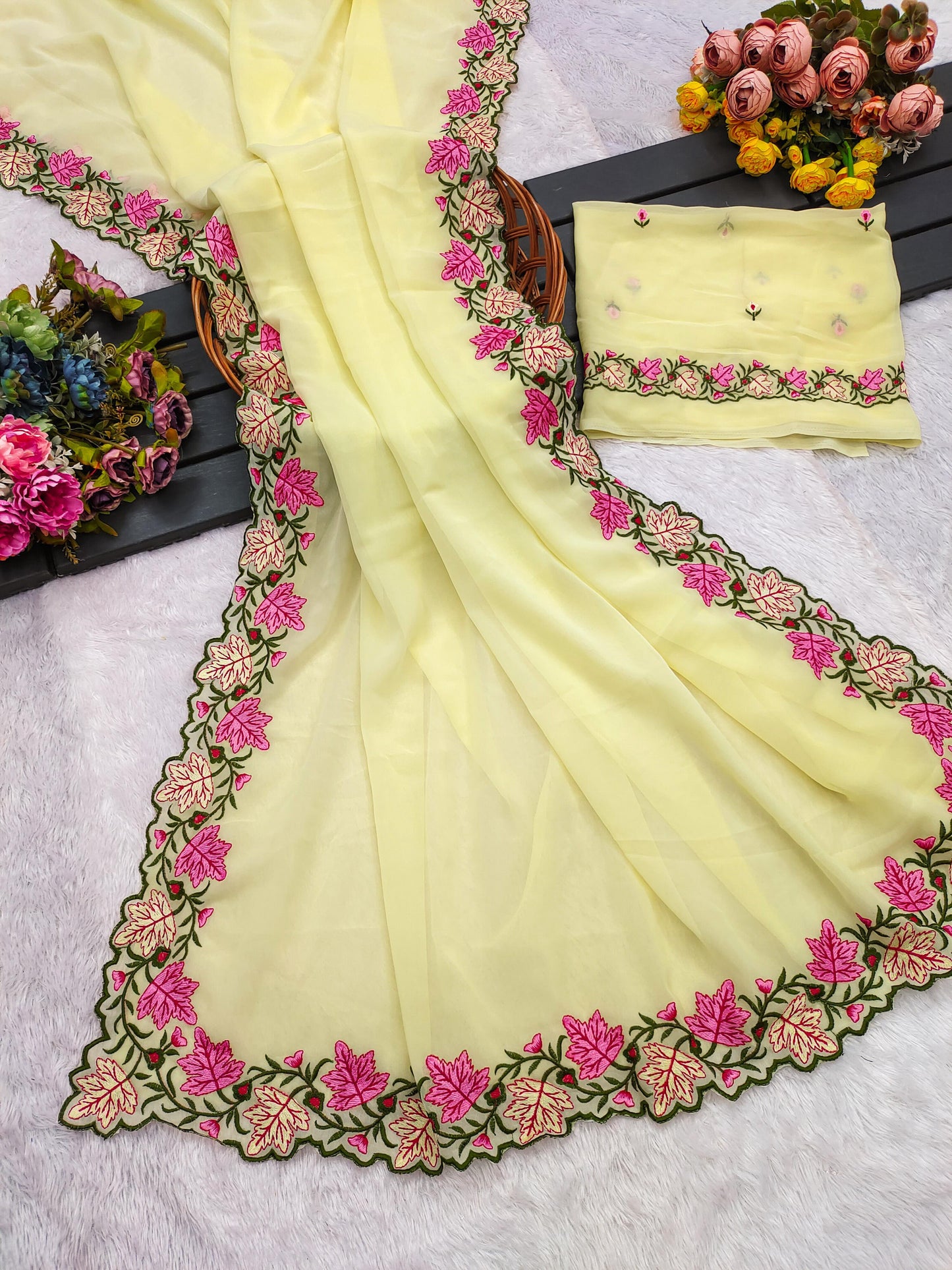 Kayatri New Premium Pastel Saree Soft Georgette with Elegant Embroidery
