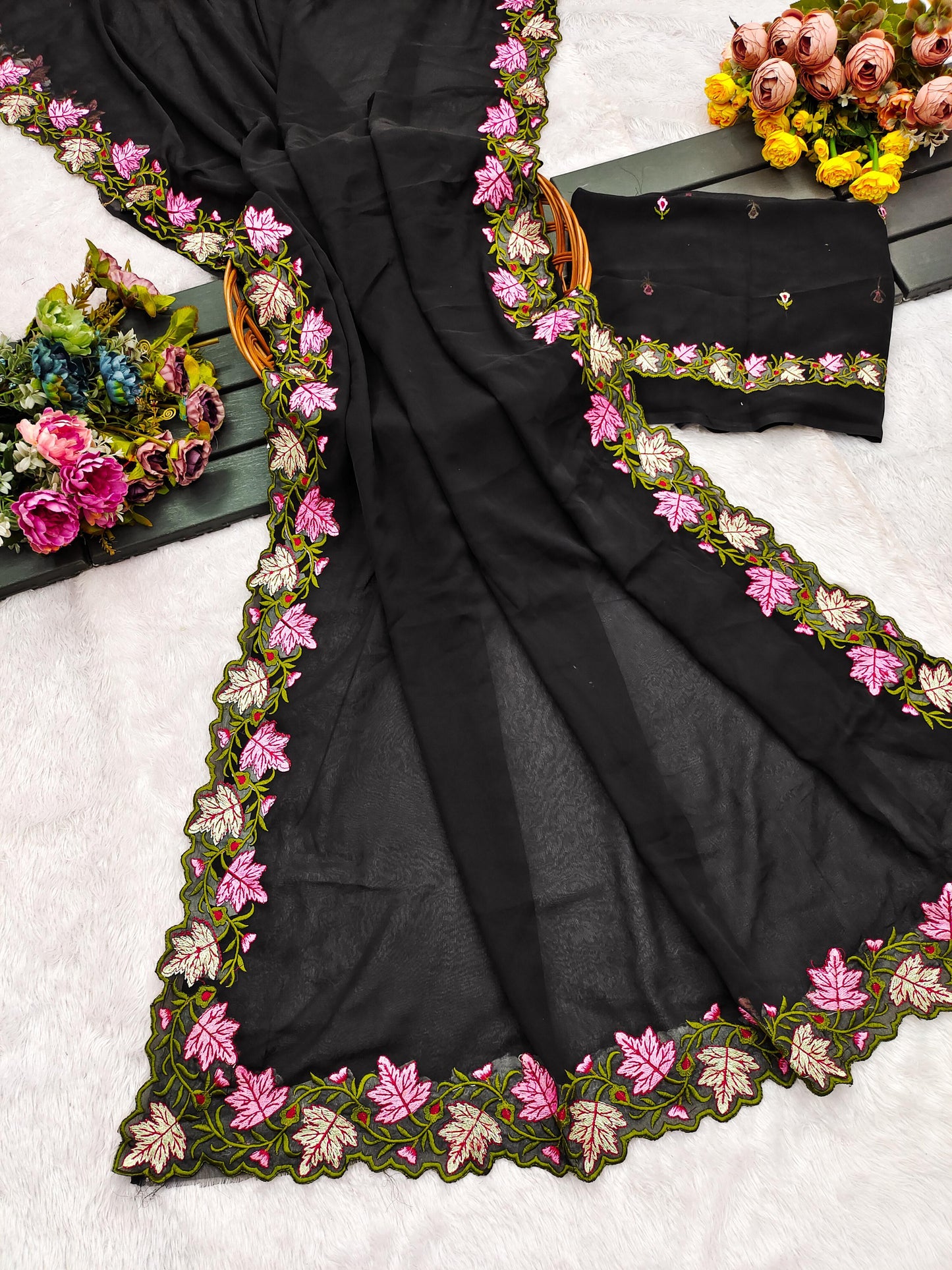 Kayatri New Premium Pastel Saree Soft Georgette with Elegant Embroidery