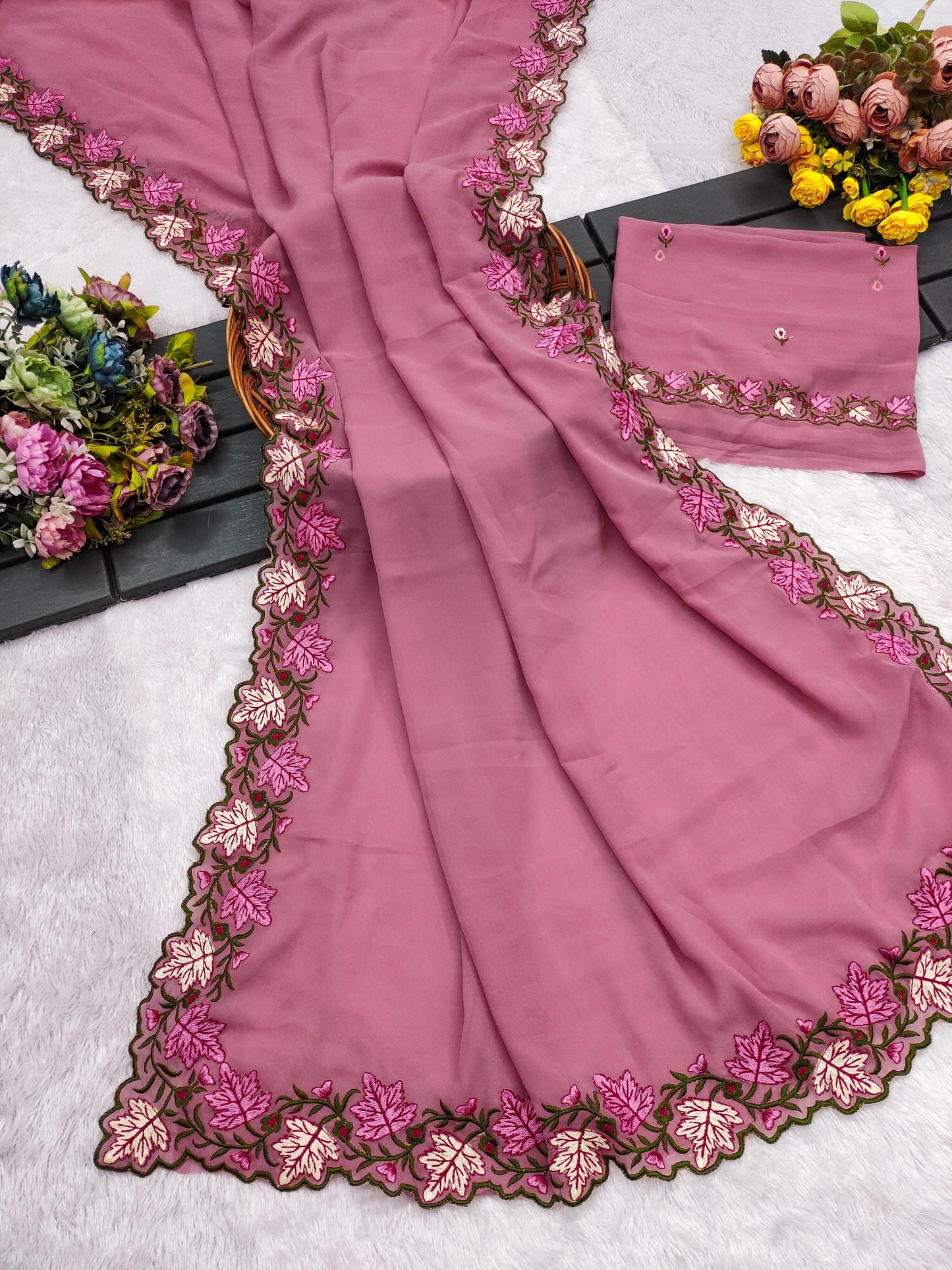 Kayatri New Premium Pastel Saree Soft Georgette with Elegant Embroidery