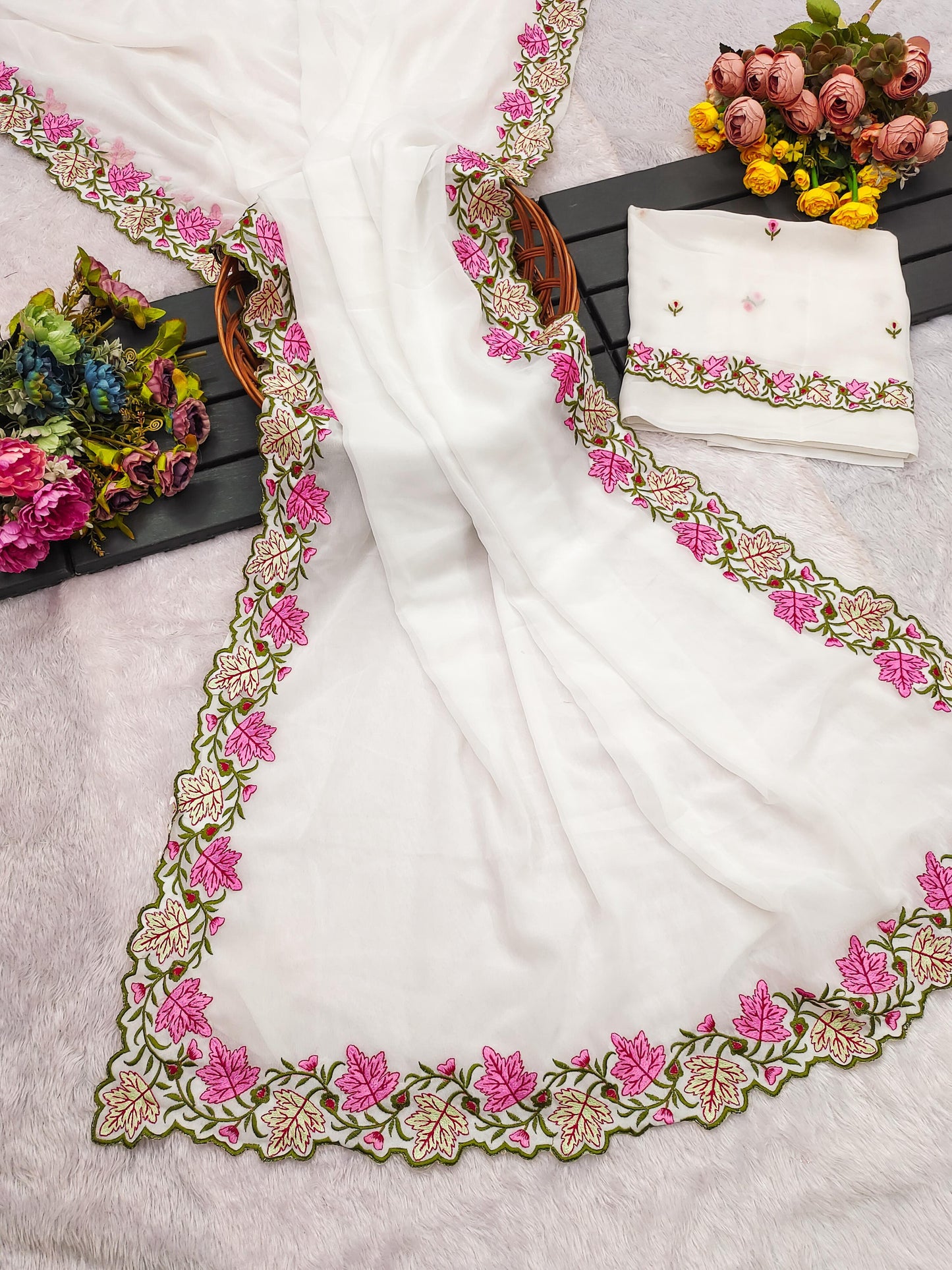 Kayatri New Premium Pastel Saree Soft Georgette with Elegant Embroidery