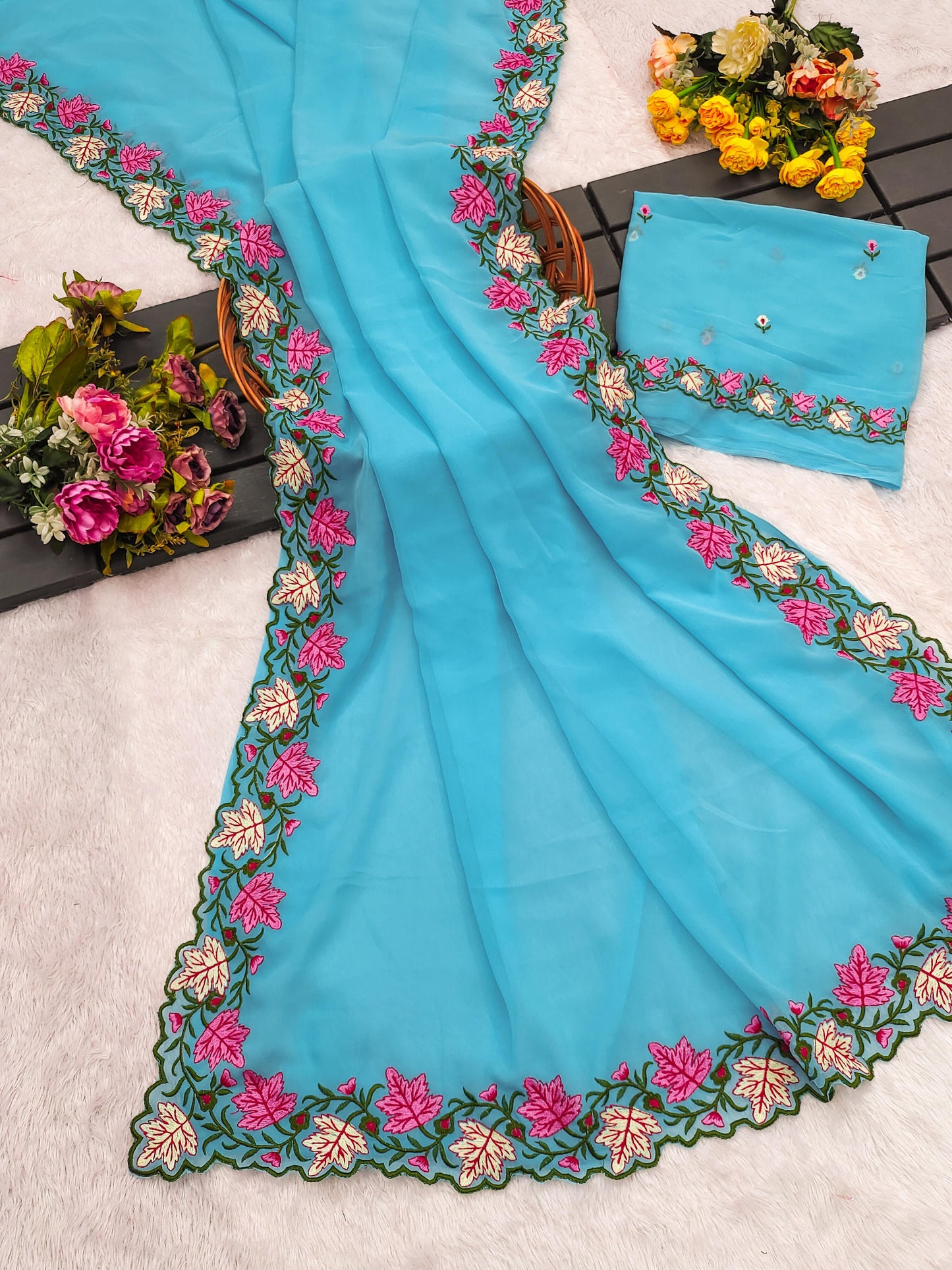 Kayatri New Premium Pastel Saree Soft Georgette with Elegant Embroidery