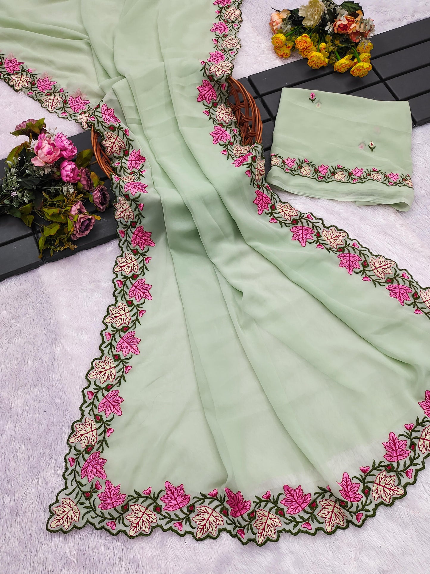 Kayatri New Premium Pastel Saree Soft Georgette with Elegant Embroidery