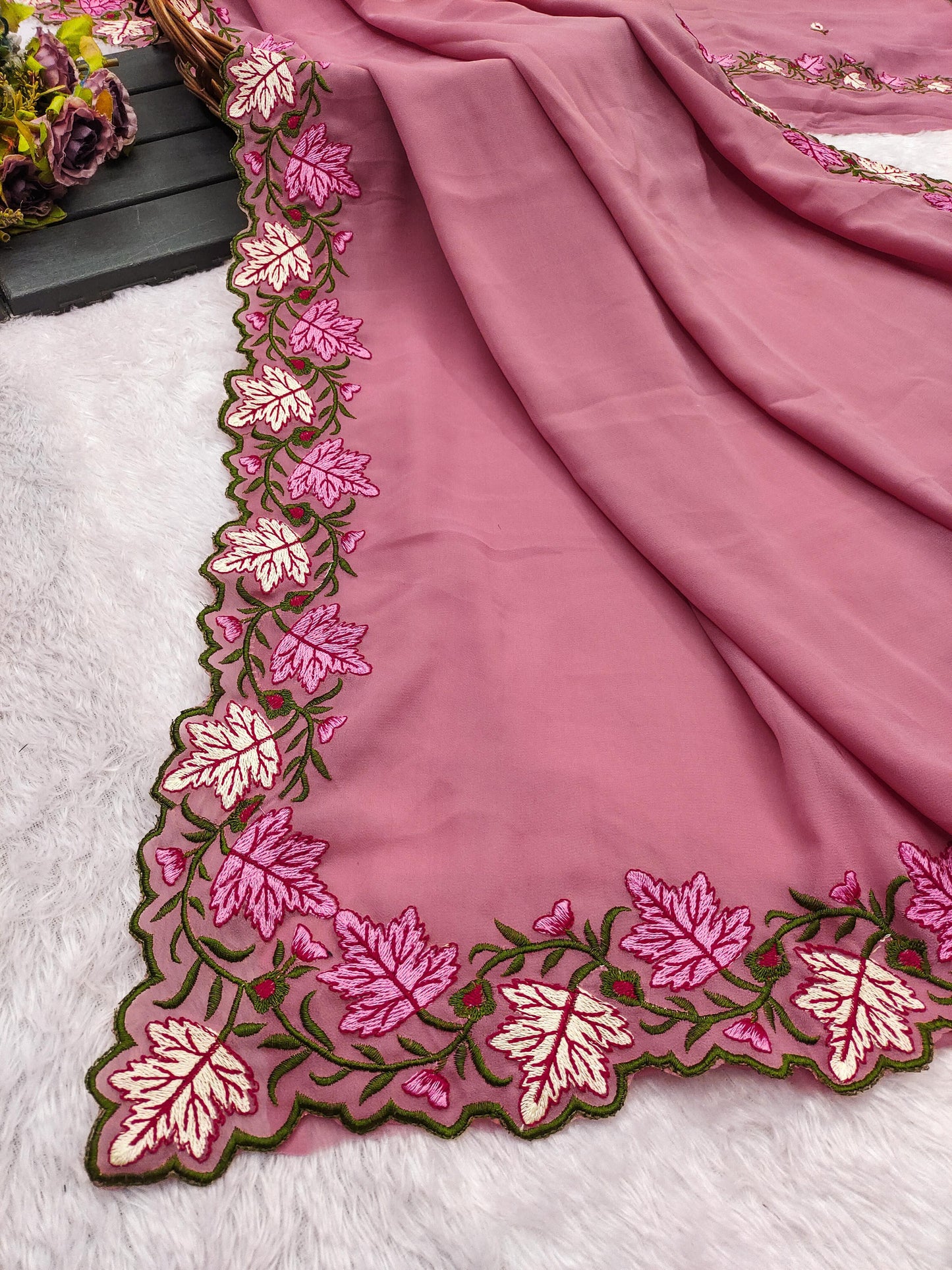 Kayatri New Premium Pastel Saree Soft Georgette with Elegant Embroidery