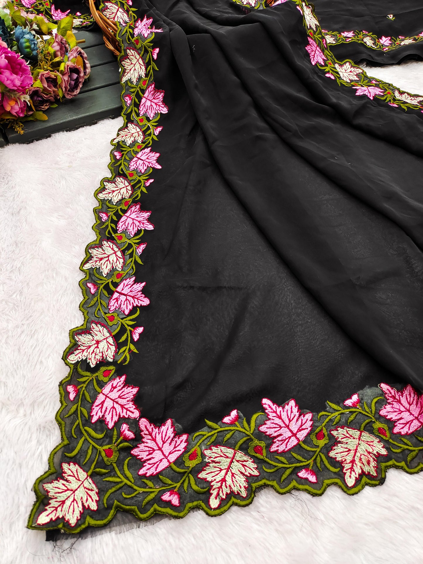 Kayatri New Premium Pastel Saree Soft Georgette with Elegant Embroidery