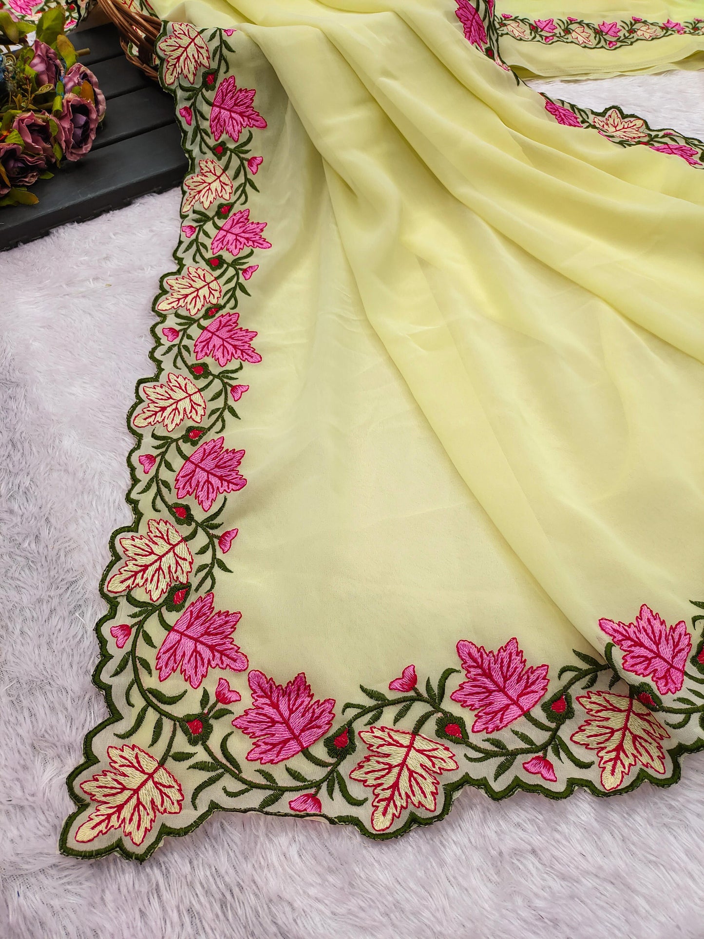Kayatri New Premium Pastel Saree Soft Georgette with Elegant Embroidery