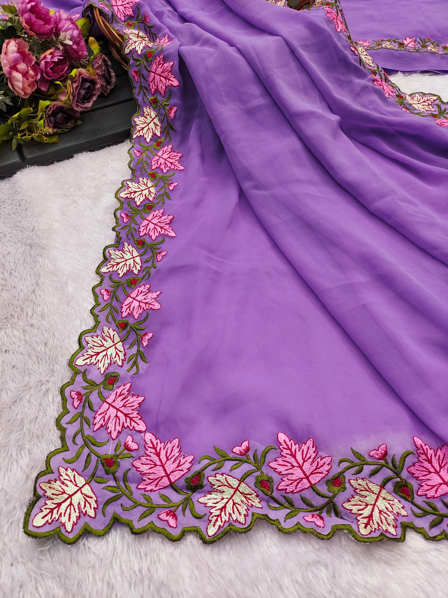 Kayatri New Premium Pastel Saree Soft Georgette with Elegant Embroidery