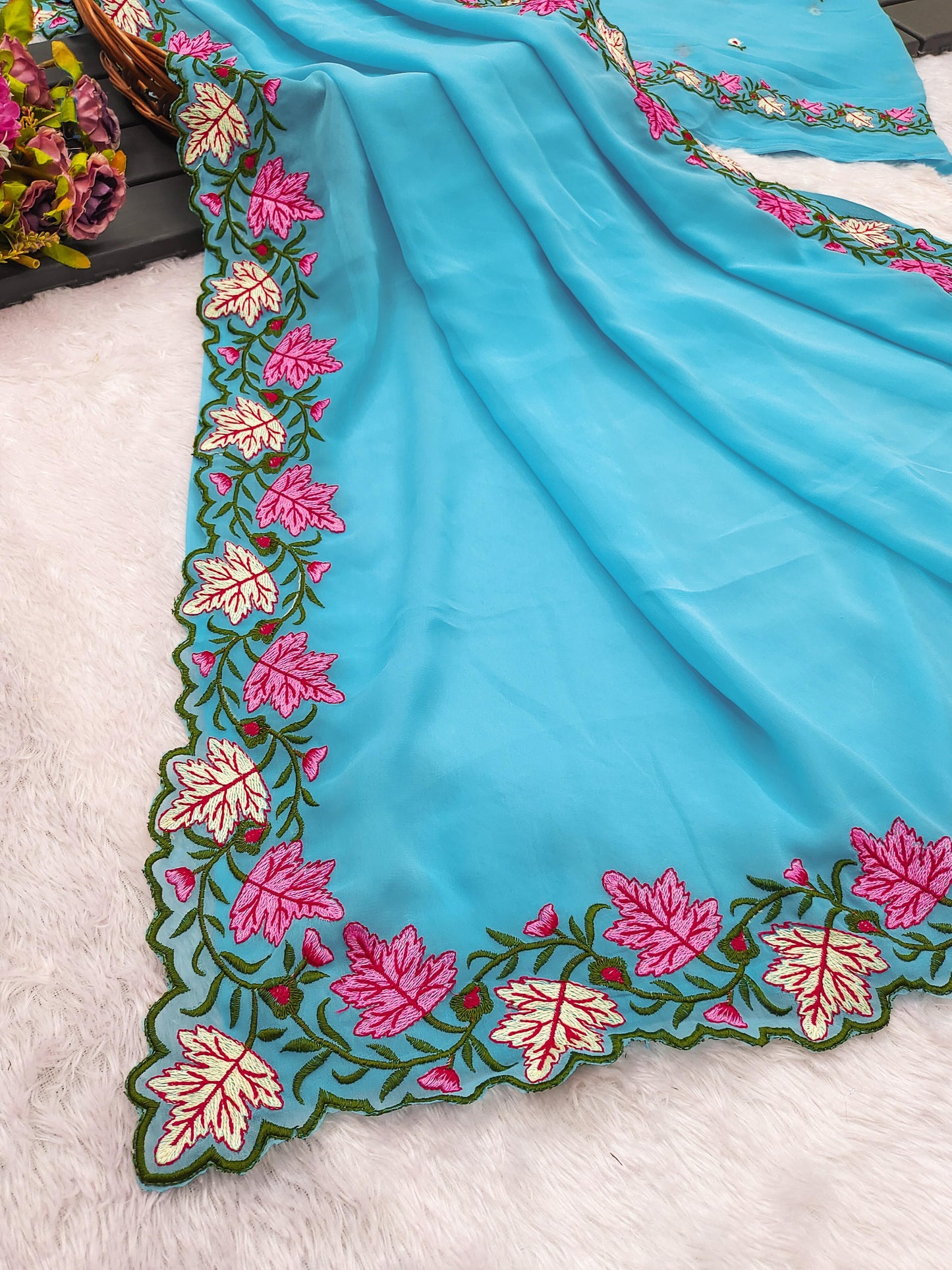 Kayatri New Premium Pastel Saree Soft Georgette with Elegant Embroidery