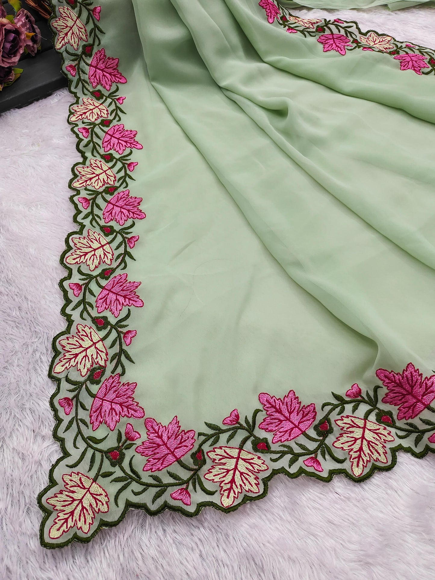 Kayatri New Premium Pastel Saree Soft Georgette with Elegant Embroidery