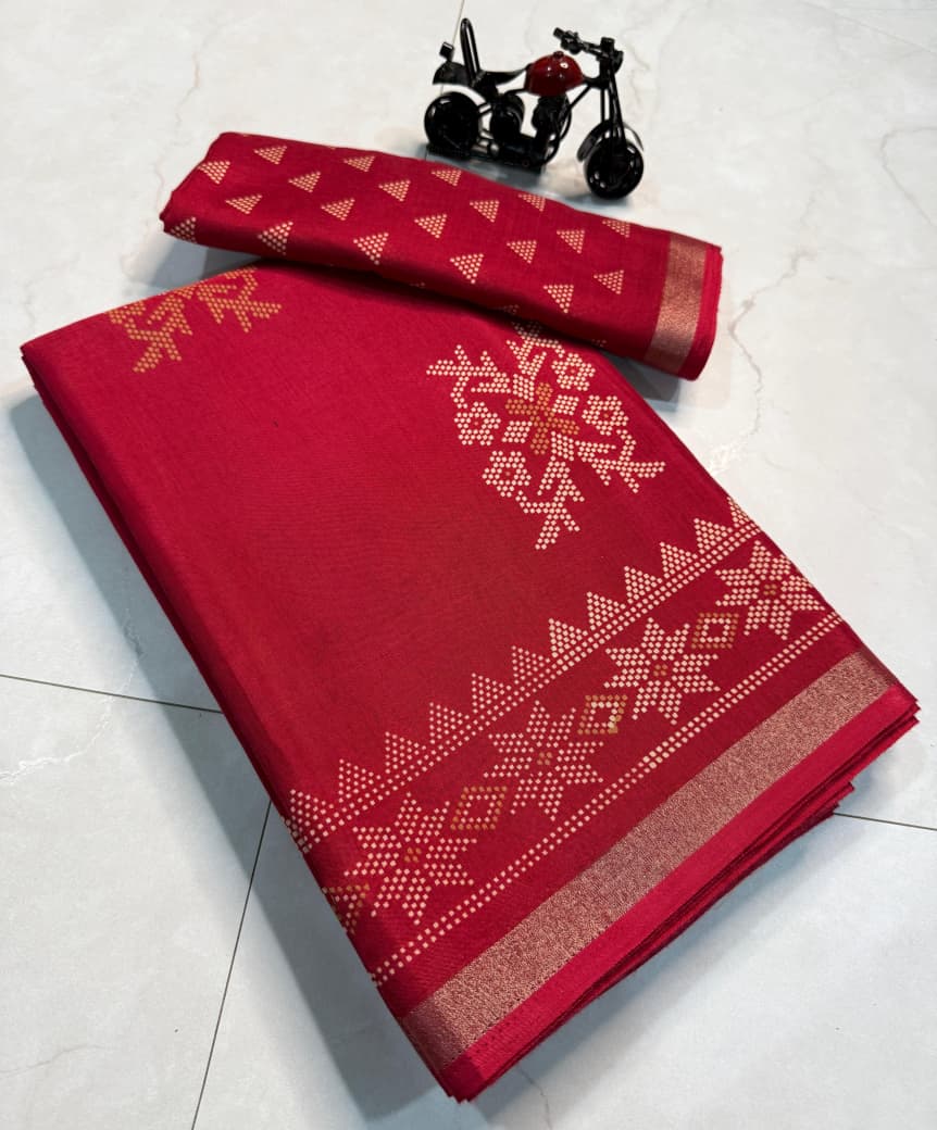 Kayatri New Traditional Cotton Premium Saree with Kalamkari Design & Zari Border