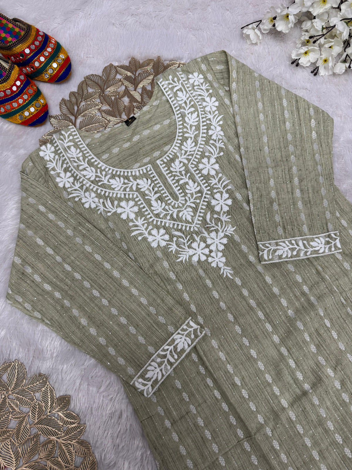 Kayatri New Elegant Khadi Cotton Butti Kurti Suit with Beautiful Embroidery