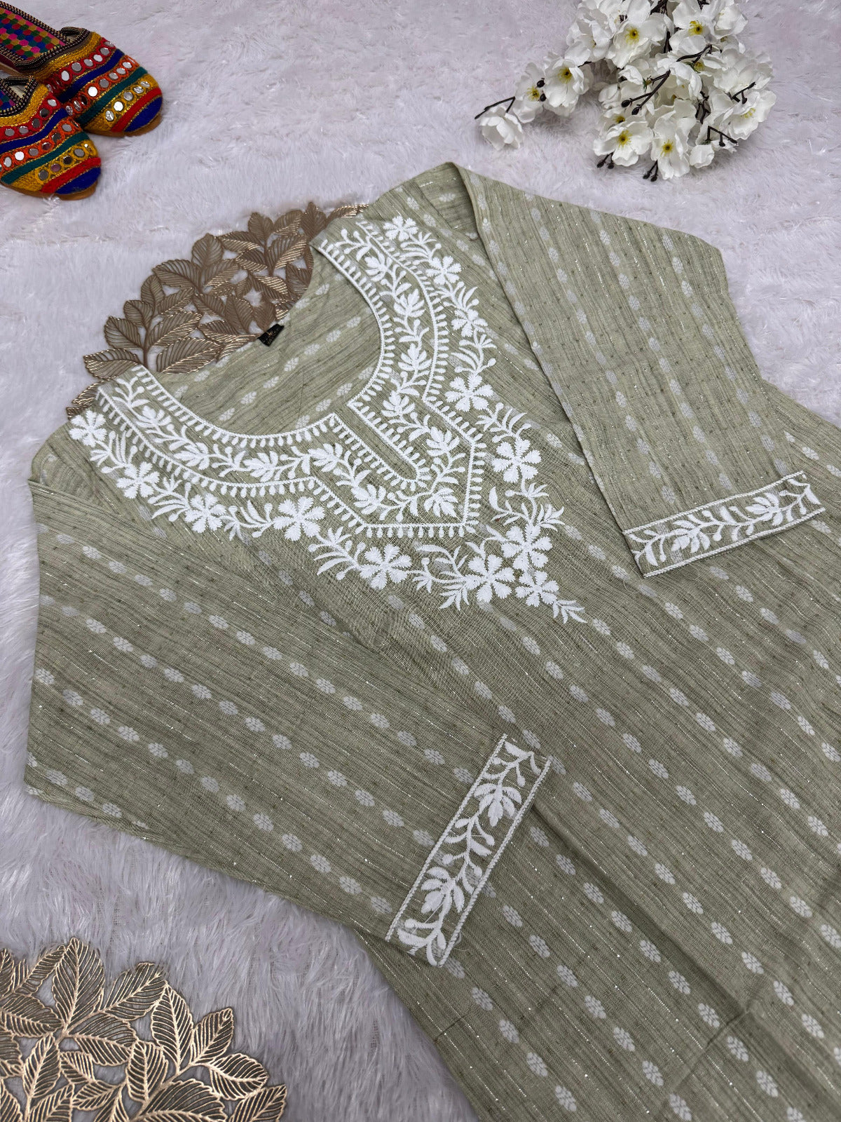 Kayatri New Elegant Khadi Cotton Butti Kurti Suit with Beautiful Embroidery