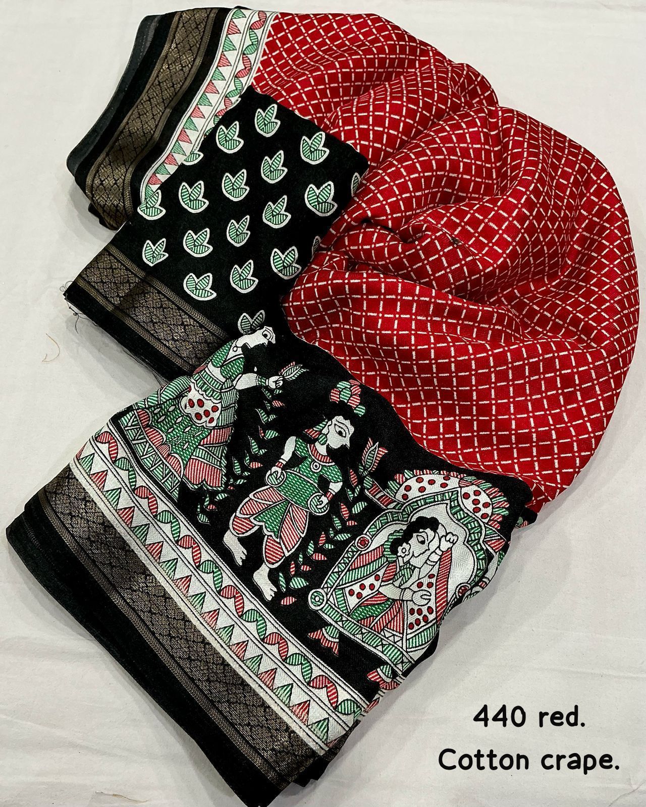 Kayatri New Cotton Crepe Saree with Fancy Prints & Zari Pattu Border