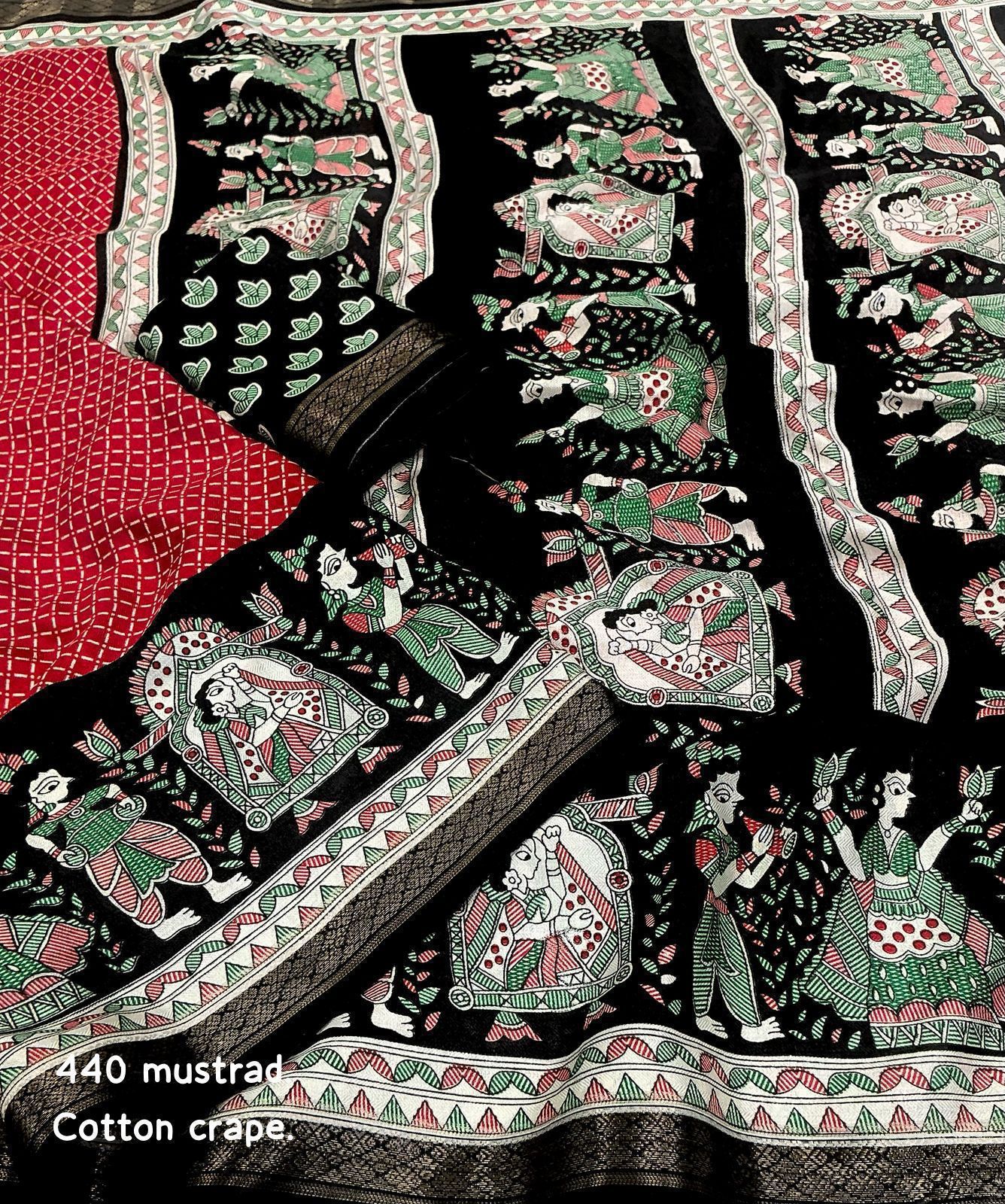 Kayatri New Cotton Crepe Saree with Fancy Prints & Zari Pattu Border