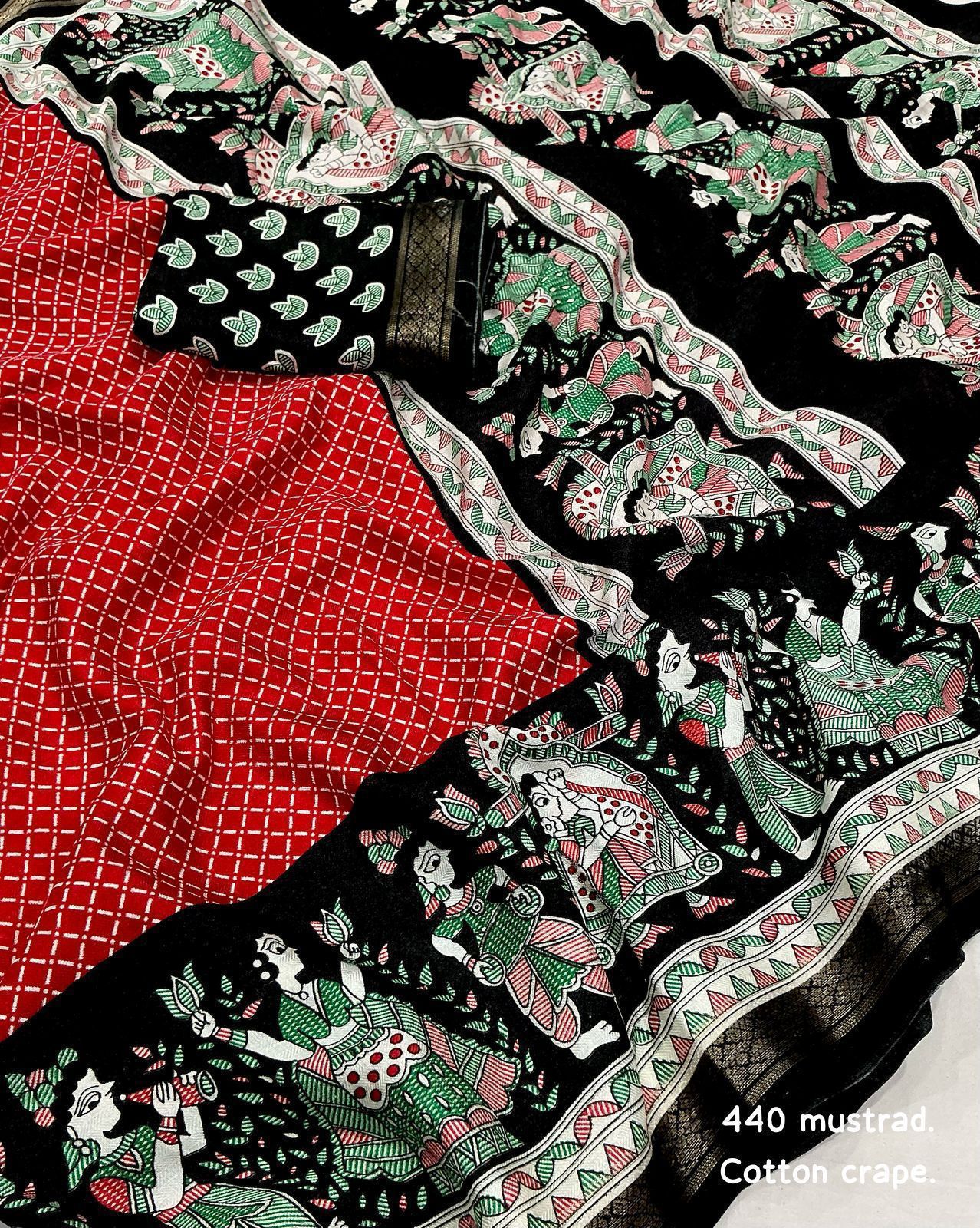 Kayatri New Cotton Crepe Saree with Fancy Prints & Zari Pattu Border