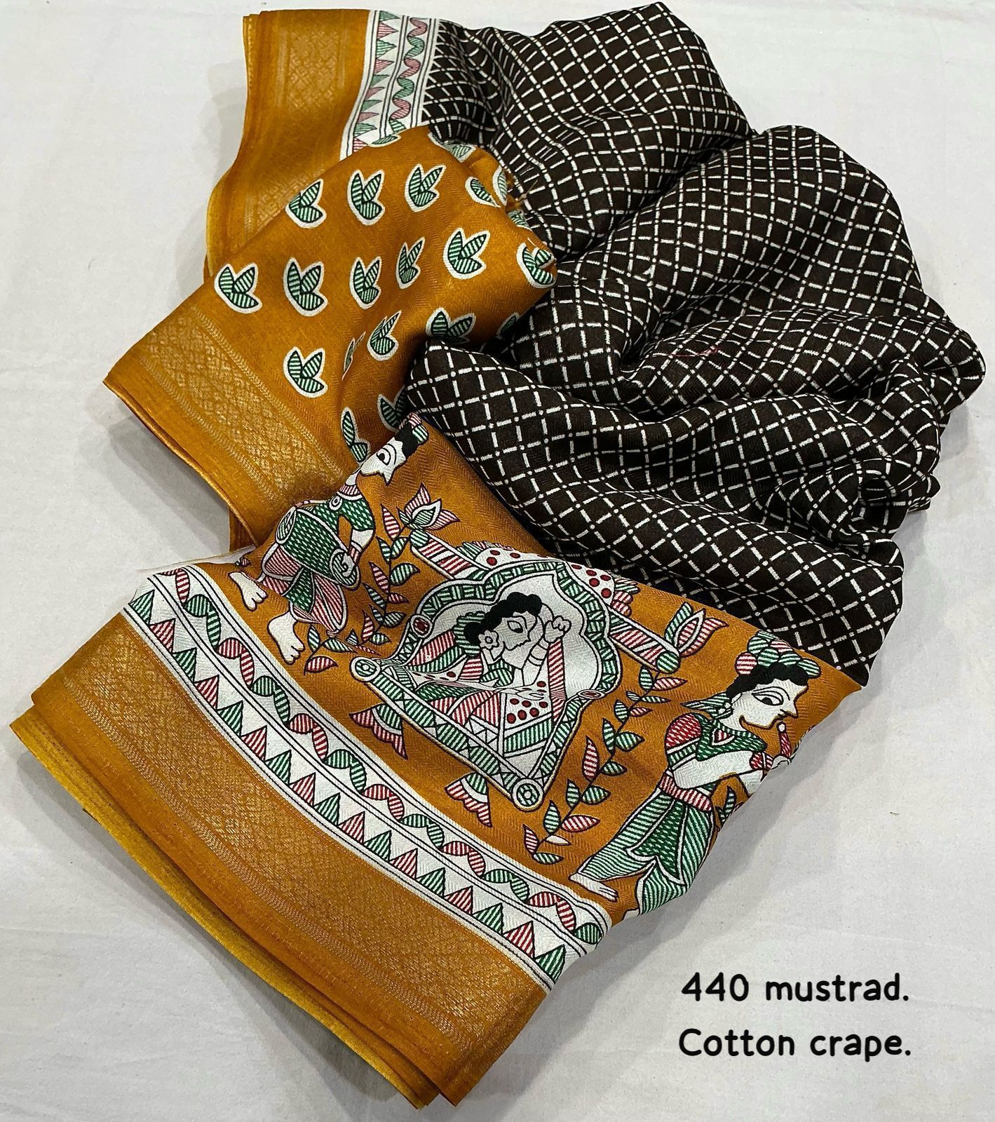 Kayatri New Cotton Crepe Saree with Fancy Prints & Zari Pattu Border