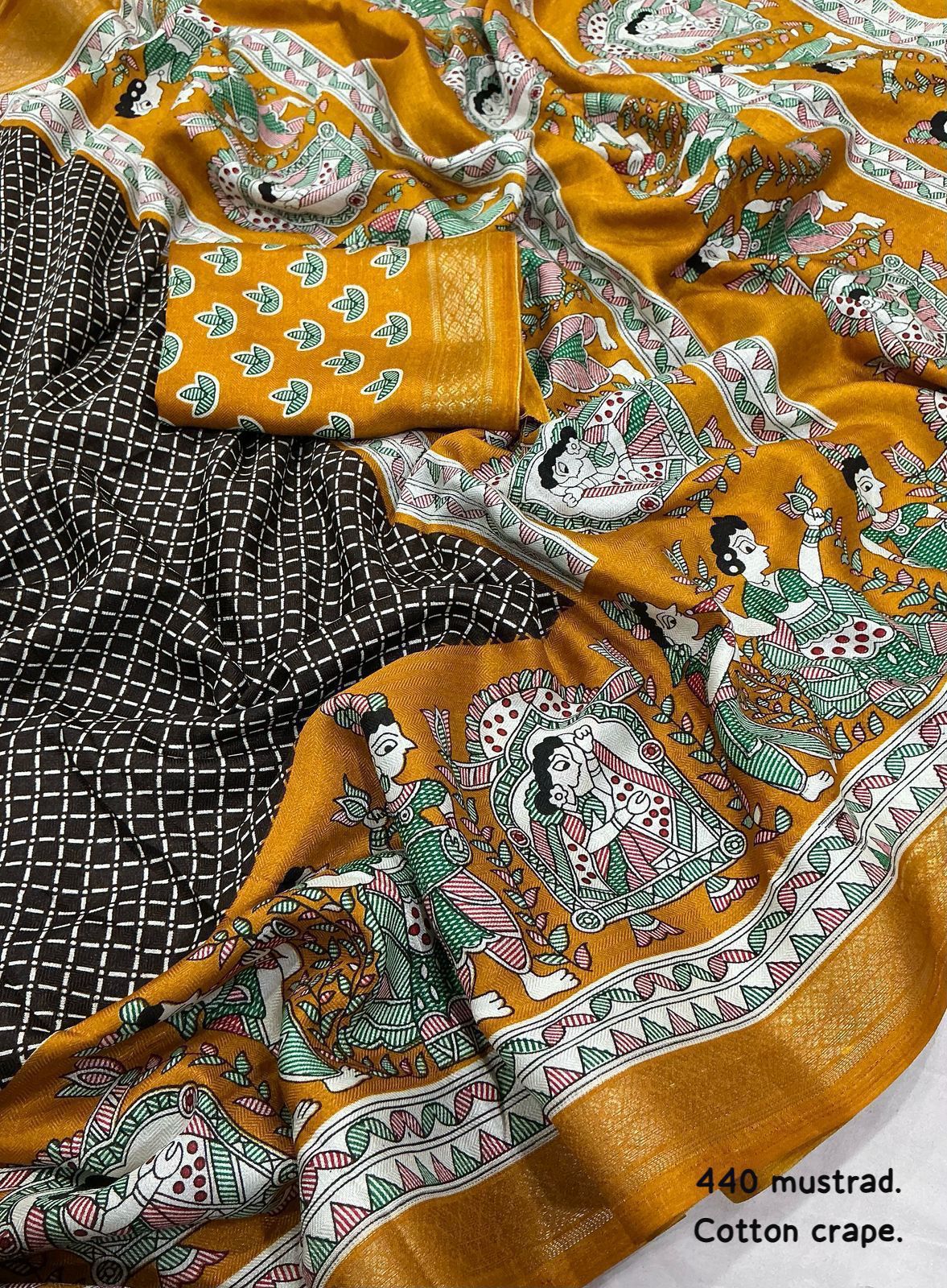 Kayatri New Cotton Crepe Saree with Fancy Prints & Zari Pattu Border