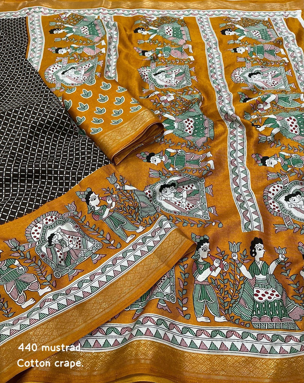 Kayatri New Cotton Crepe Saree with Fancy Prints & Zari Pattu Border