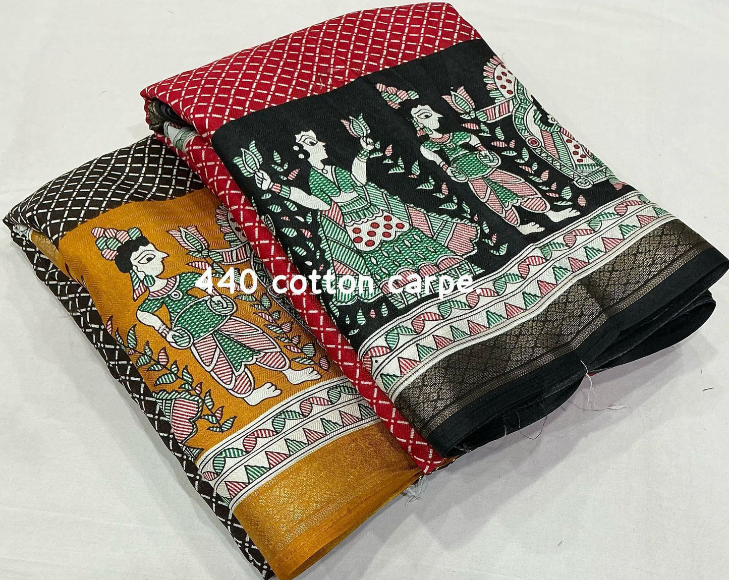 Kayatri New Cotton Crepe Saree with Fancy Prints & Zari Pattu Border