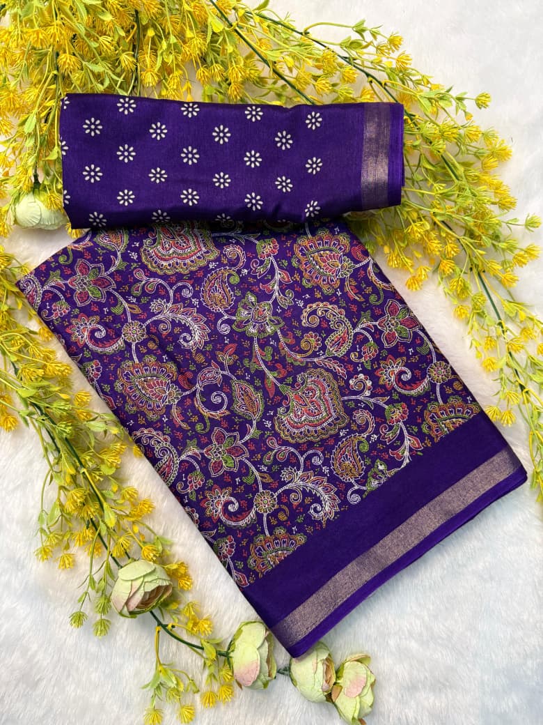 Kayatri New Premium Cotton Pen Kalamkari Saree with Contrast Zari Hamsa Borders