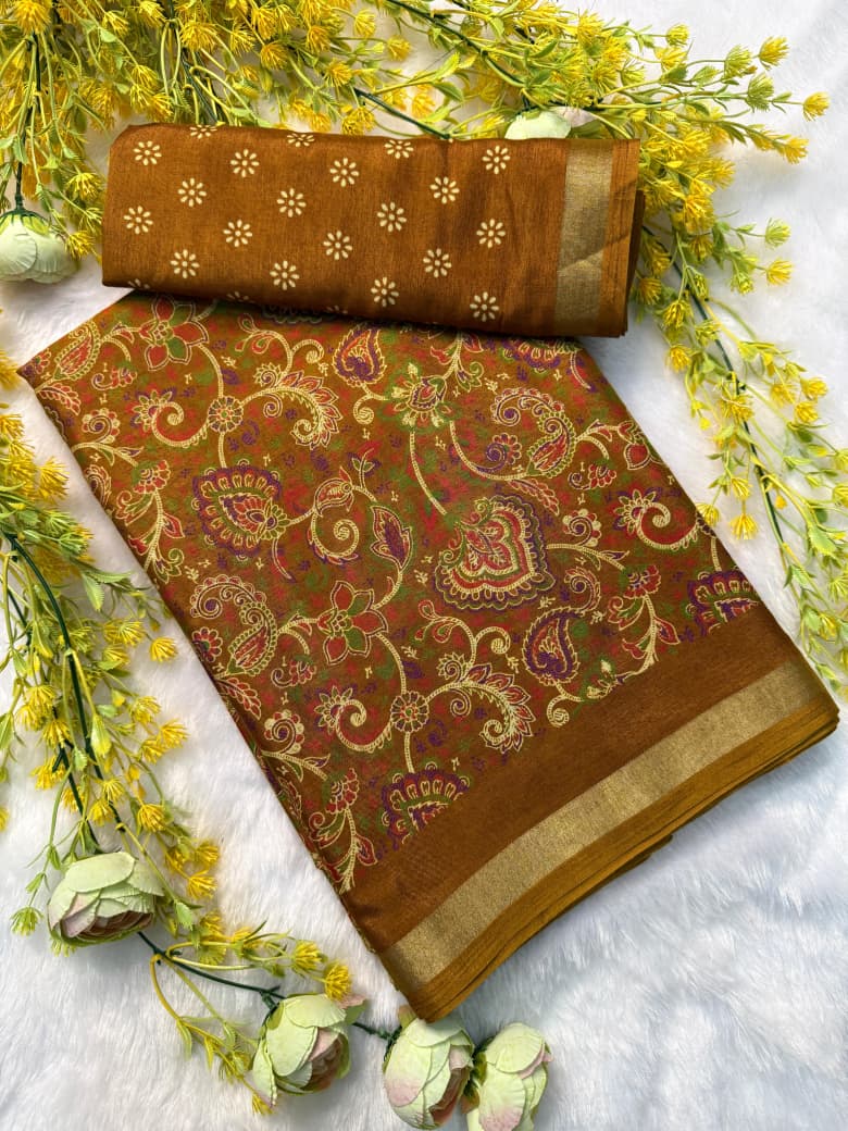 Kayatri New Premium Cotton Pen Kalamkari Saree with Contrast Zari Hamsa Borders