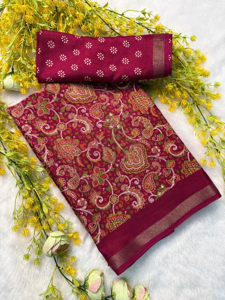 Kayatri New Premium Cotton Pen Kalamkari Saree with Contrast Zari Hamsa Borders