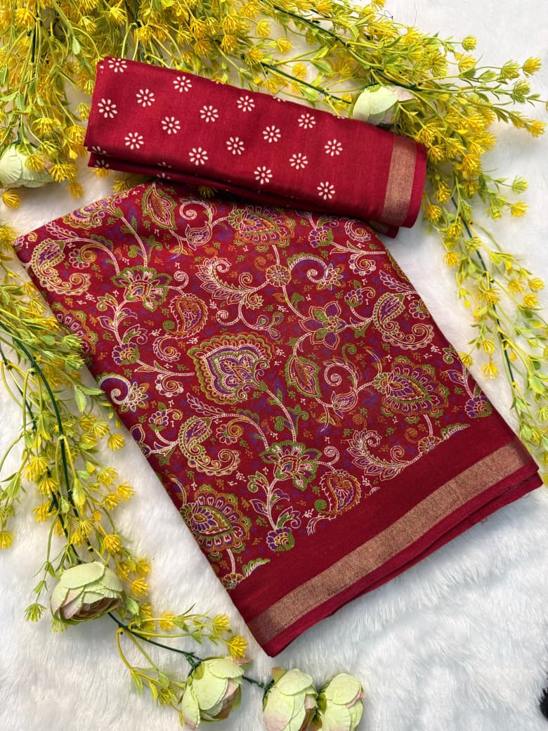 Kayatri New Premium Cotton Pen Kalamkari Saree with Contrast Zari Hamsa Borders