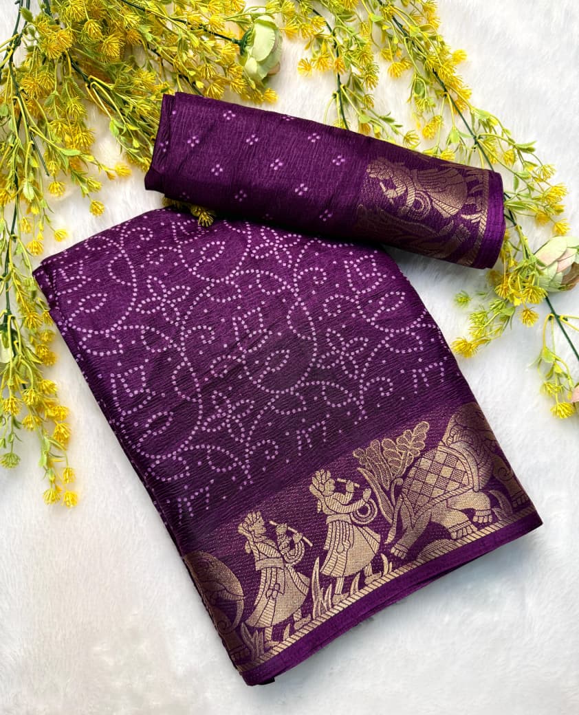 Kayatri New Premium Dola Crepe Crush Saree with Original Border & Running Blous