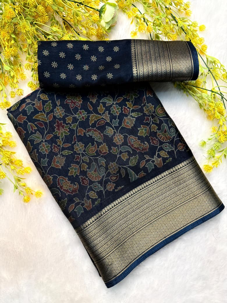Kayatri New Premium Black Dola Silk Saree with Traditional Kalamkari & Zari Weaving