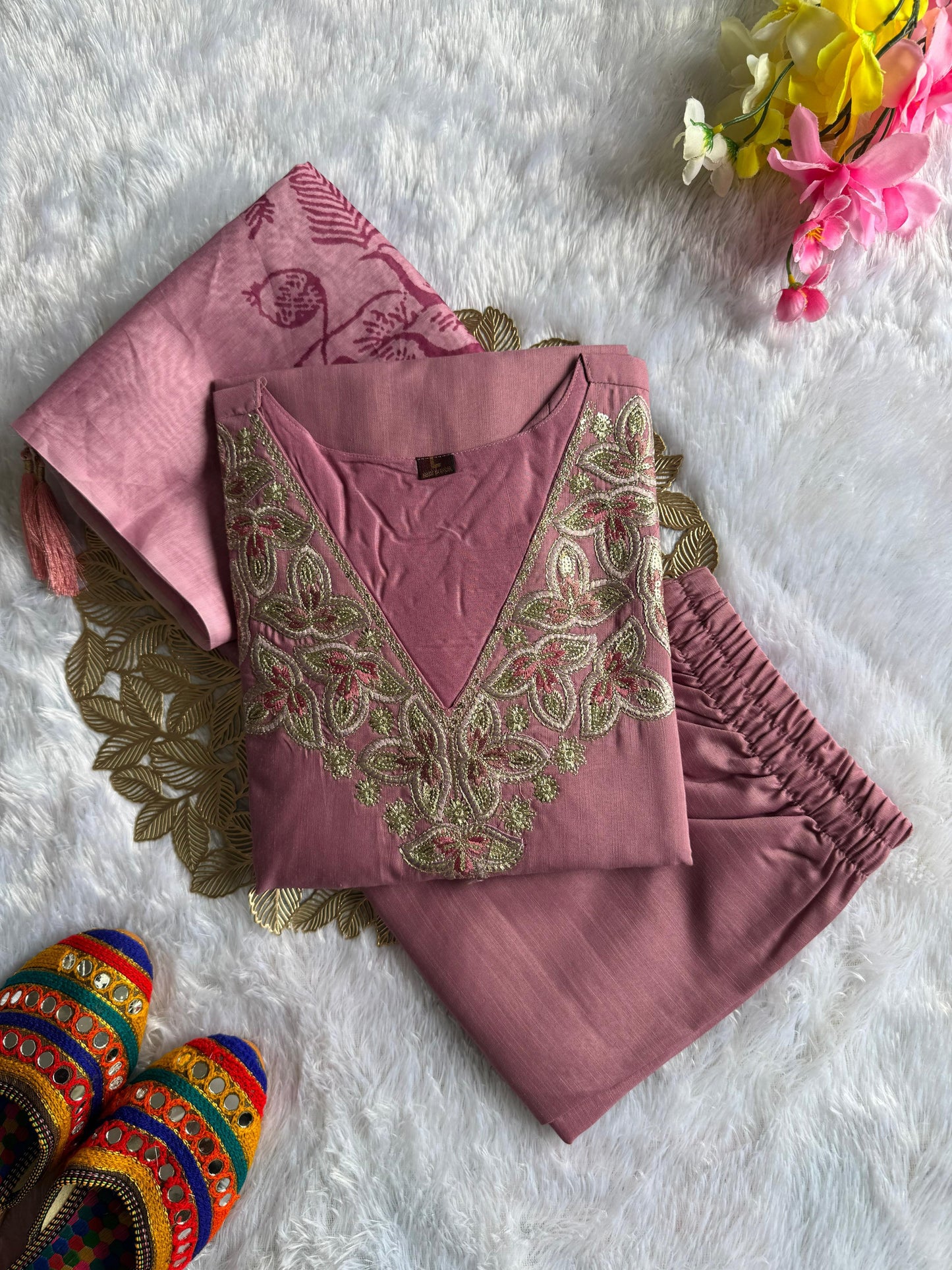 Kayatri New Premium Reyon Embroidered Suit with Matching Pant Printed Chanderi Dupatta