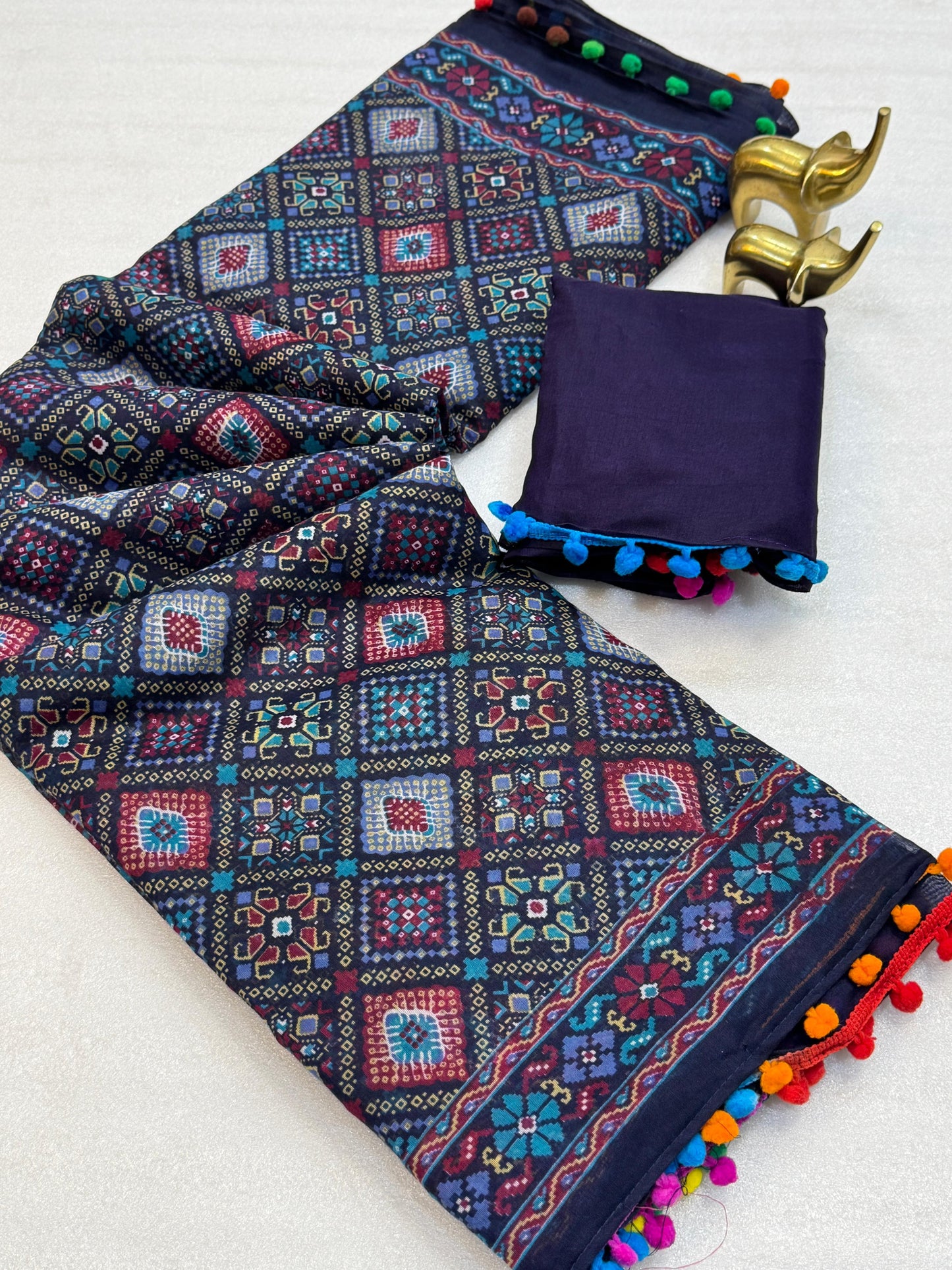 Kayatri New Elegant Mul Mul Cotton Ikkat Saree with Running Blouse