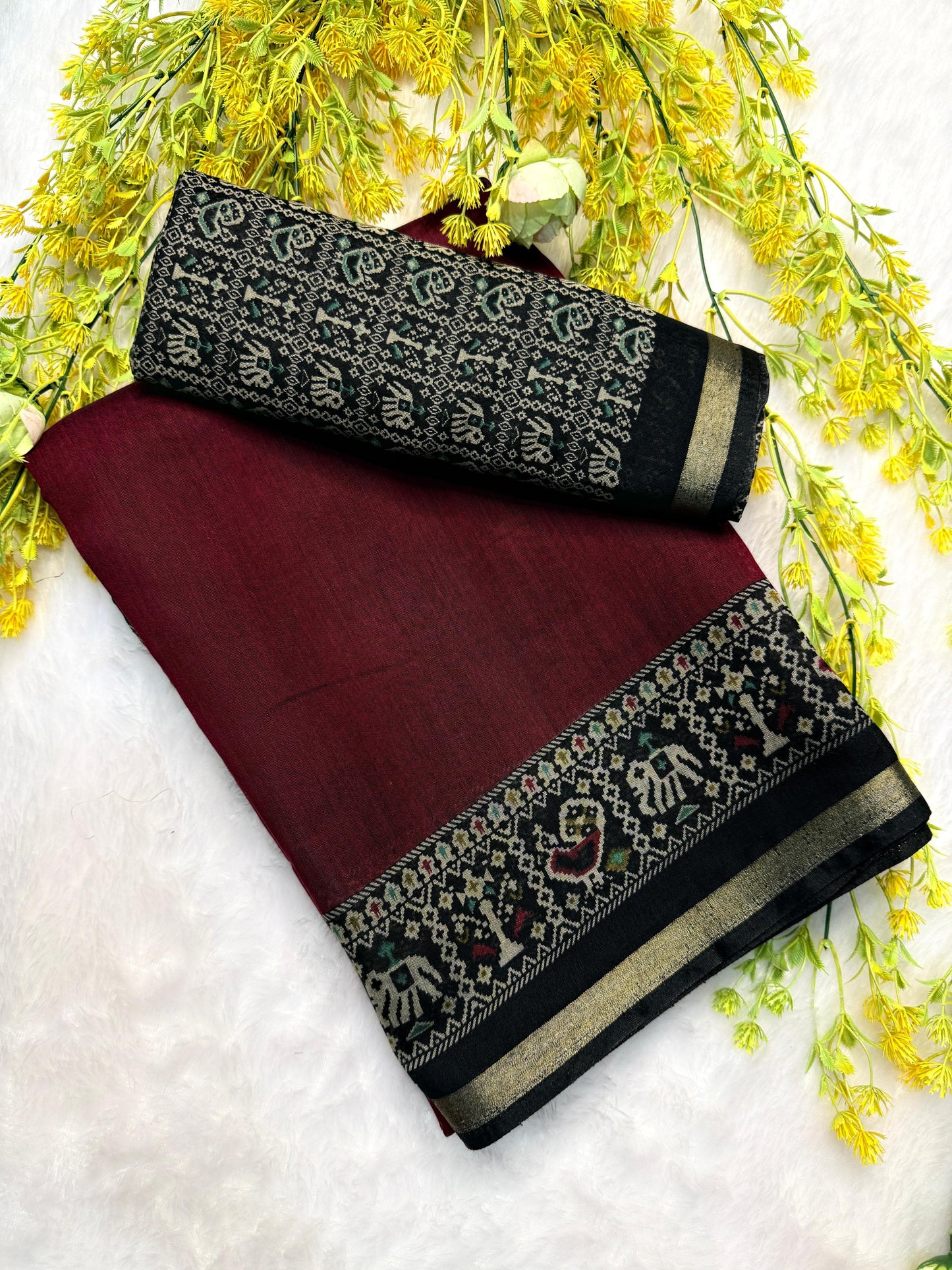 Kayatri New Soft Black Dola Silk Saree with Pen Kalamkari & Zari Hamsa Border