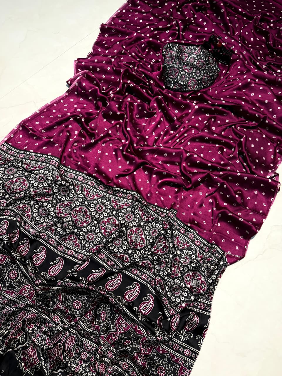 Kayatri New Premium Crepe Silk Ajrakh Print Saree Traditional Meets Trendy