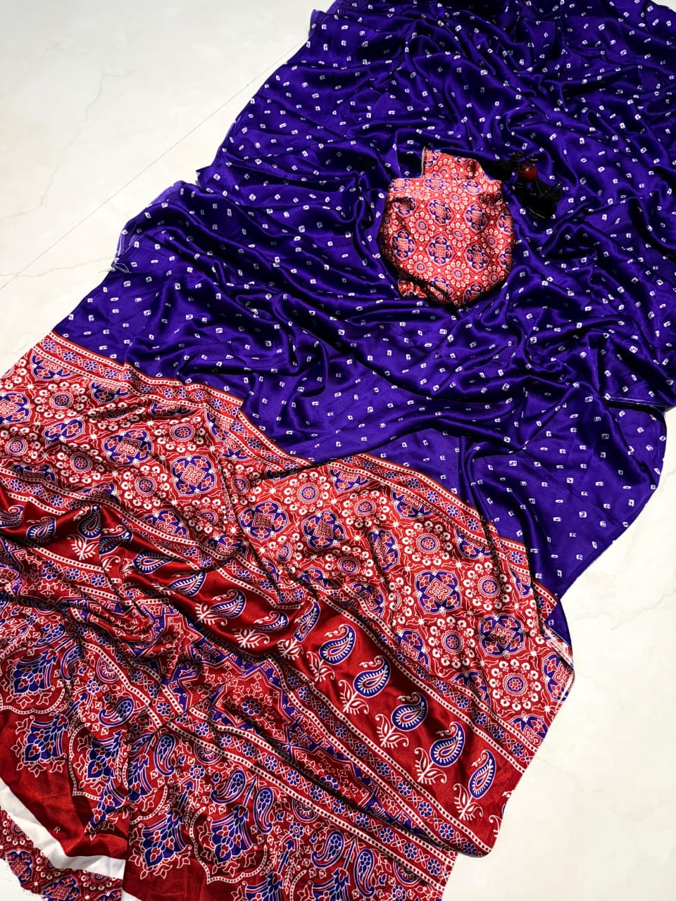 Kayatri New Premium Crepe Silk Ajrakh Print Saree Traditional Meets Trendy