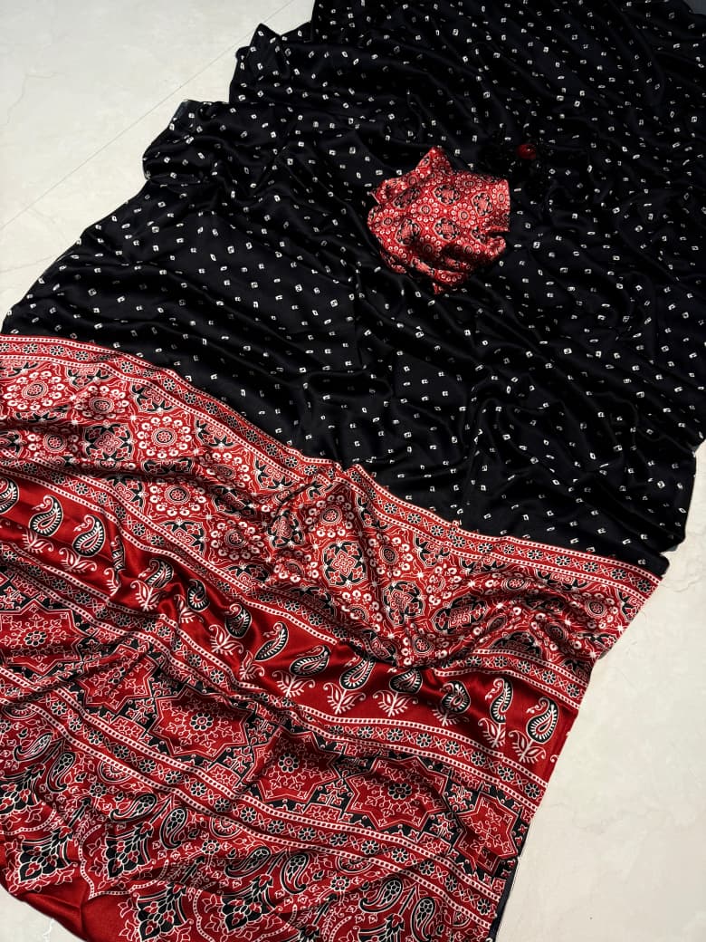Kayatri New Premium Crepe Silk Ajrakh Print Saree Traditional Meets Trendy