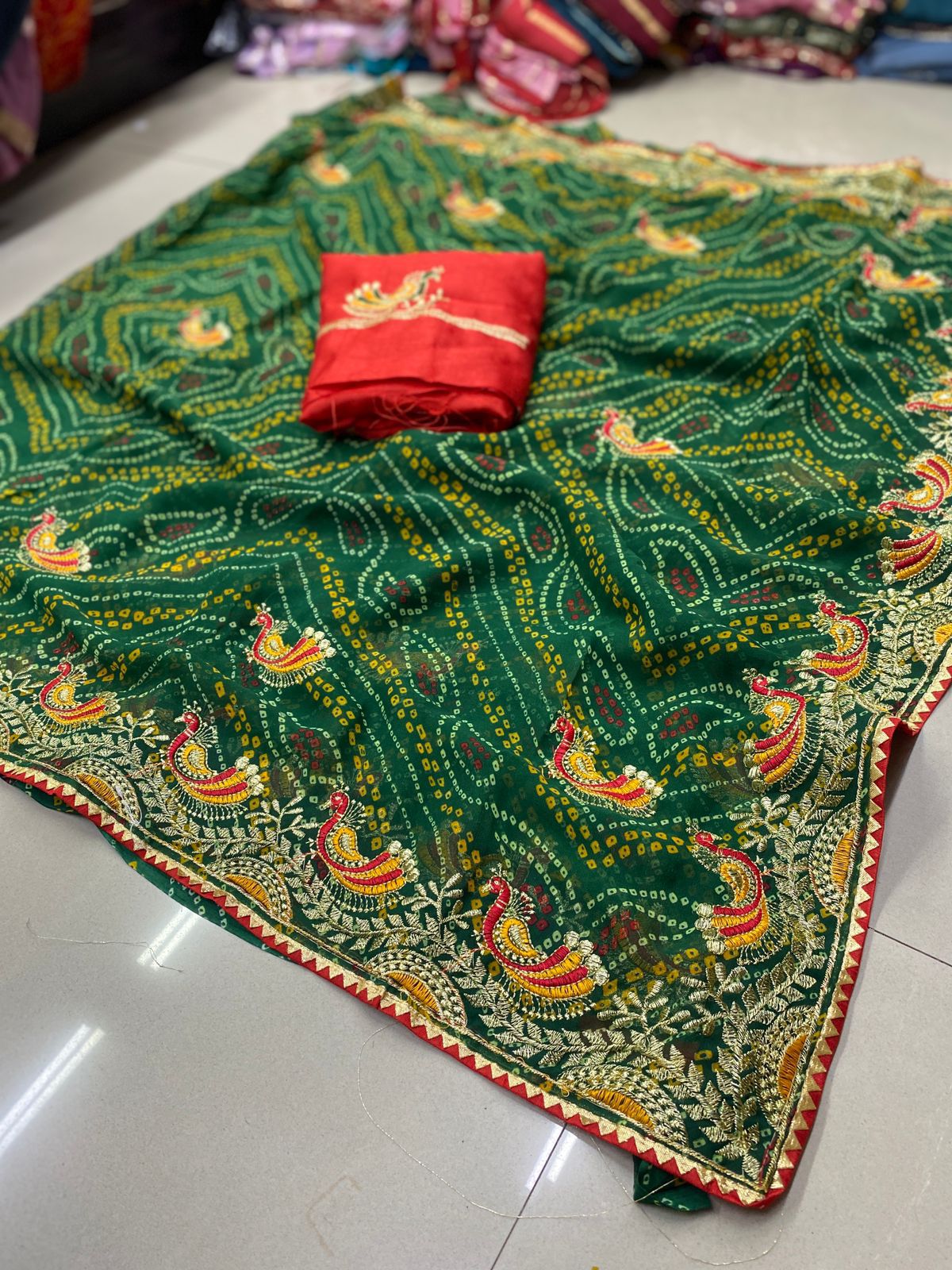 Kayatri New Festive Georgette Bandhani Saree with Full Zari Work Mono Banglori Blouse