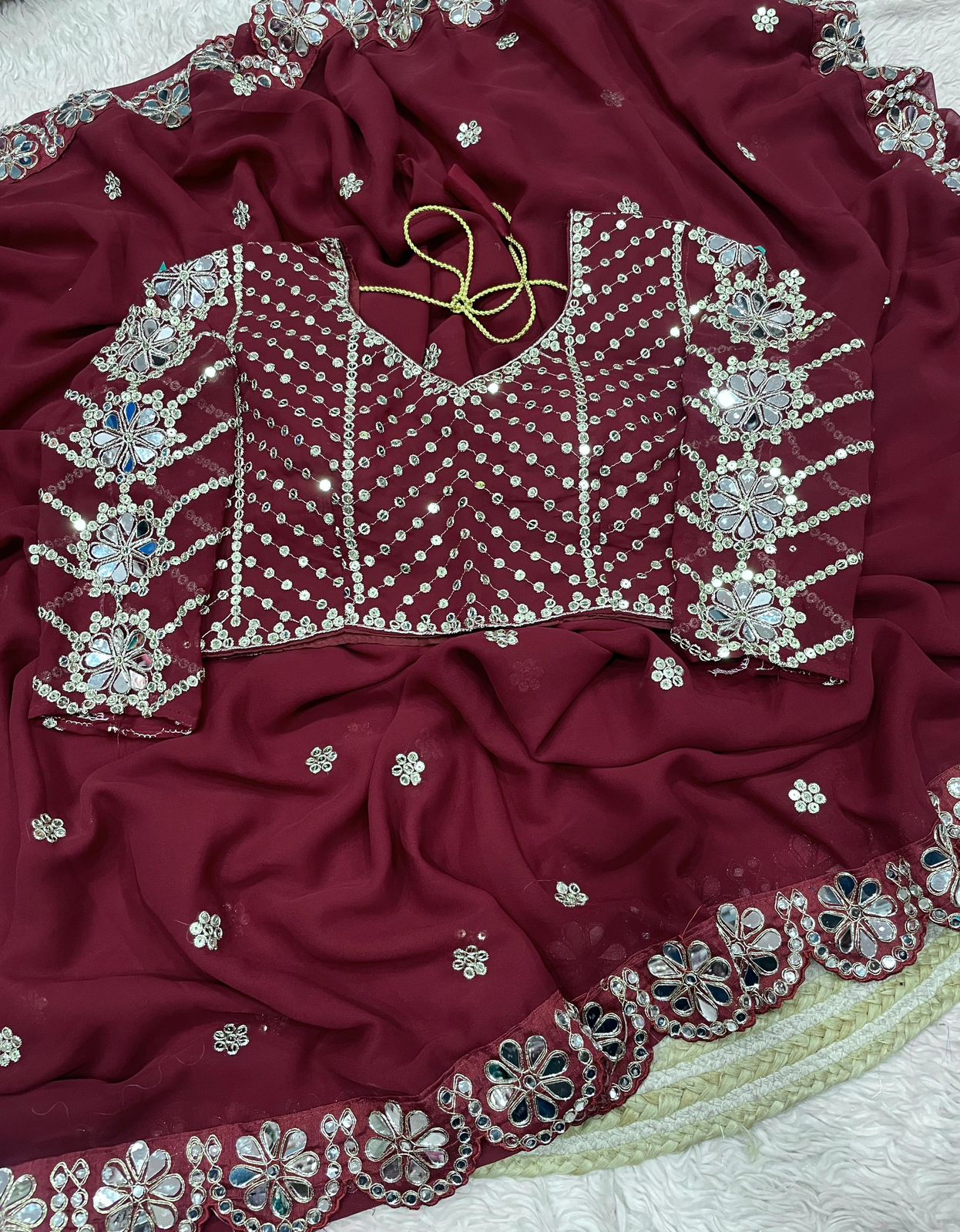 Kayatri New Georgette Saree With Bollywood Mirror Work Embroidered Lace Border