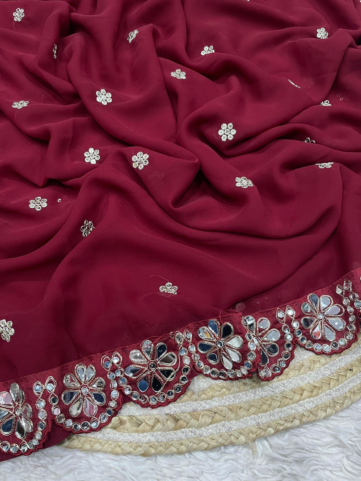 Kayatri New Georgette Saree With Bollywood Mirror Work Embroidered Lace Border