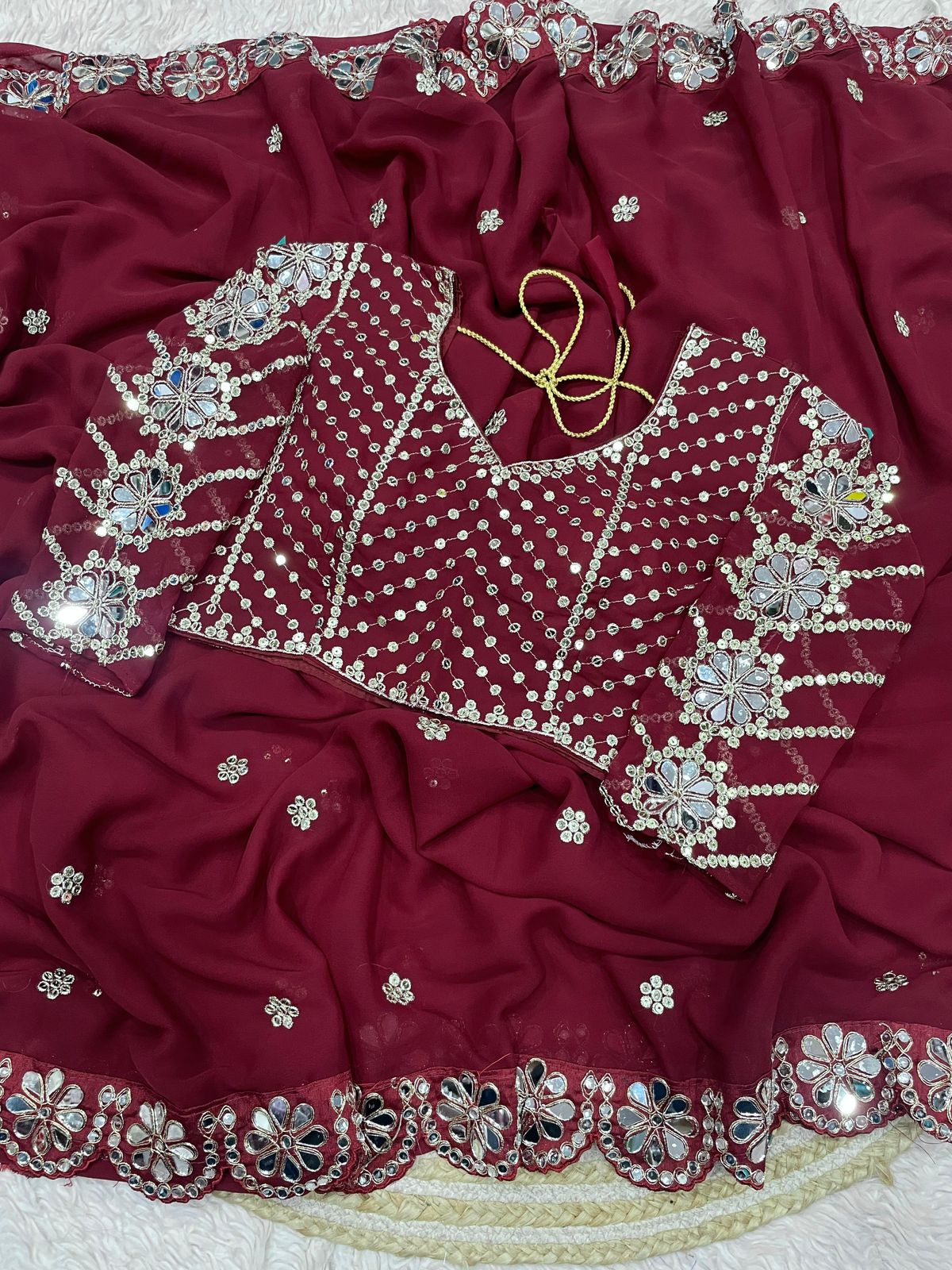 Kayatri New Georgette Saree With Bollywood Mirror Work Embroidered Lace Border