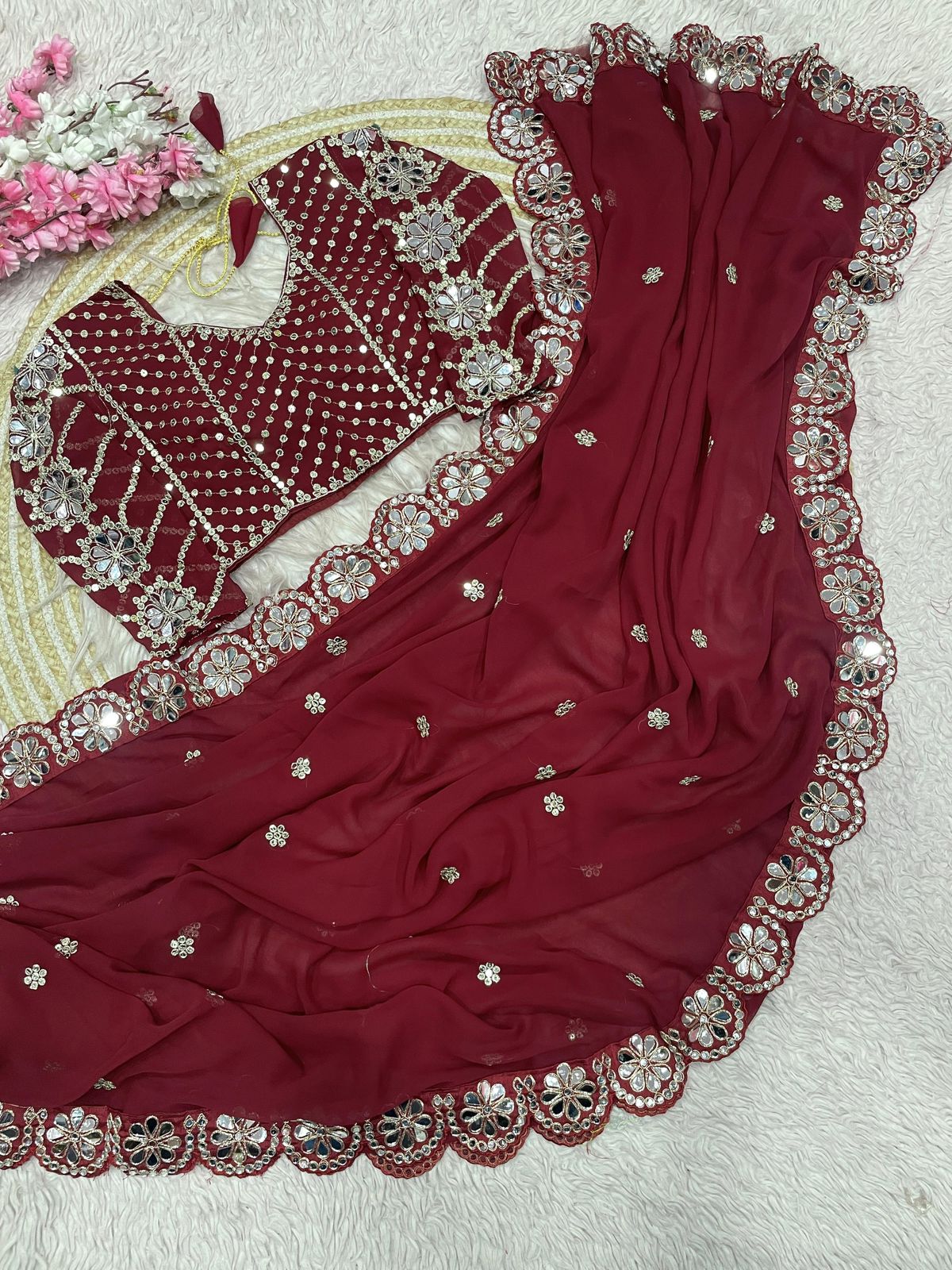 Kayatri New Georgette Saree With Bollywood Mirror Work Embroidered Lace Border