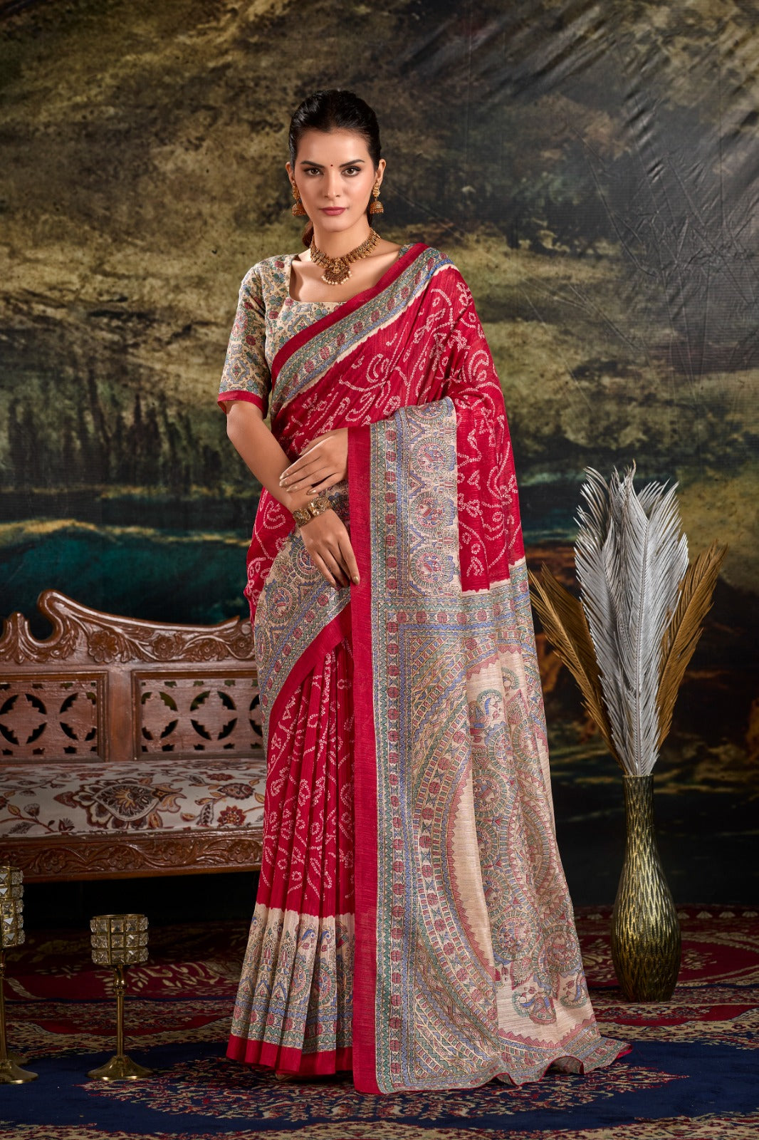 Kayatri New Elegant Silk Saree A Blend of Madhubani Art Bandhej Tradition