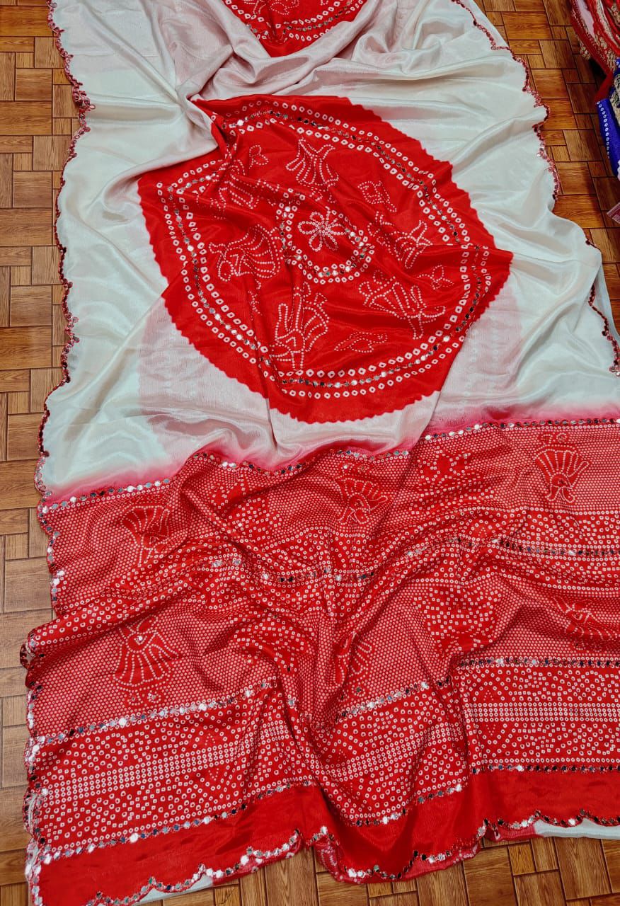 Kayatri New Stylish Chinon Saree with Exquisite Hand Mirror Embellishments